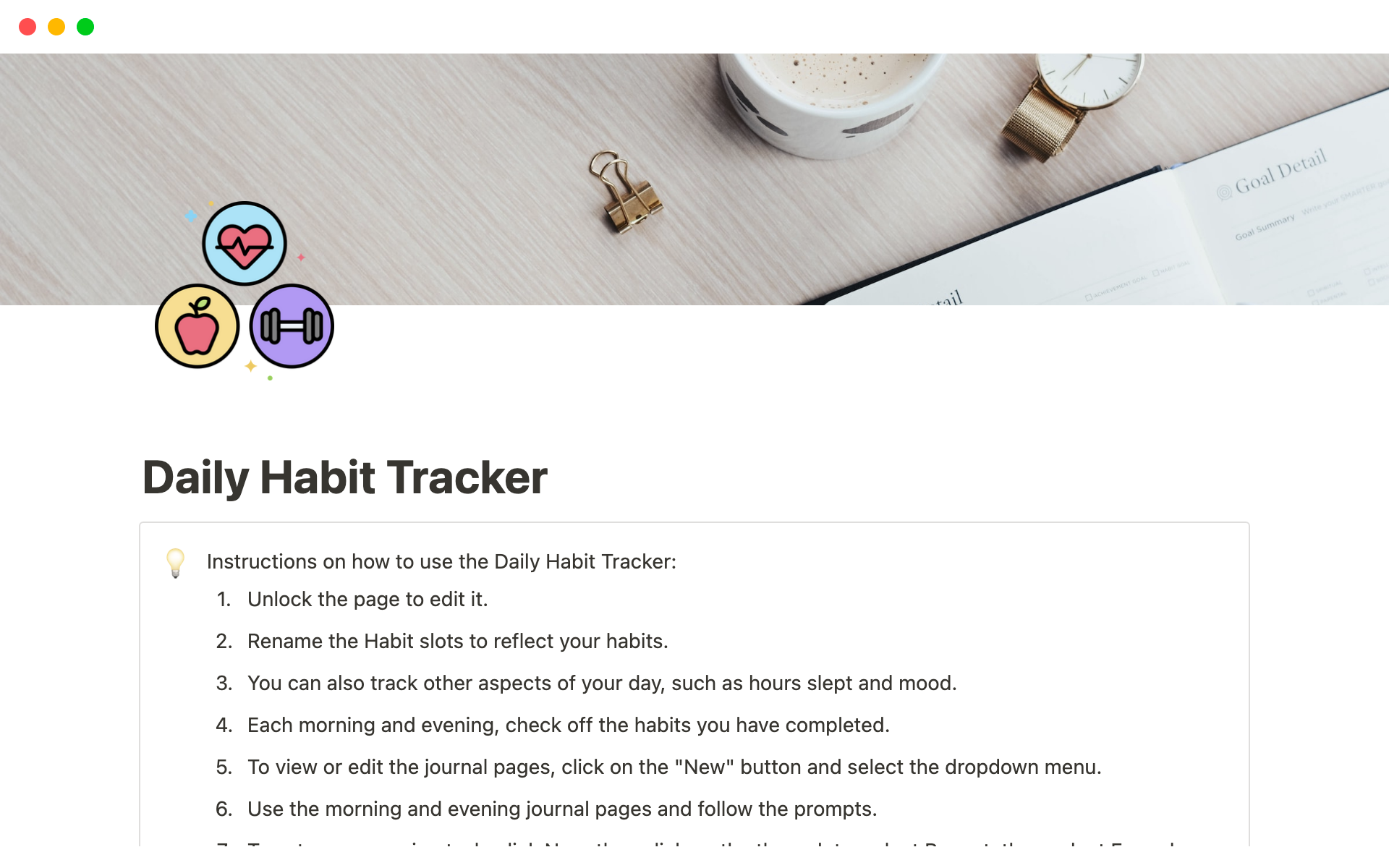 A template preview for Habit Tracker and Journal Pages