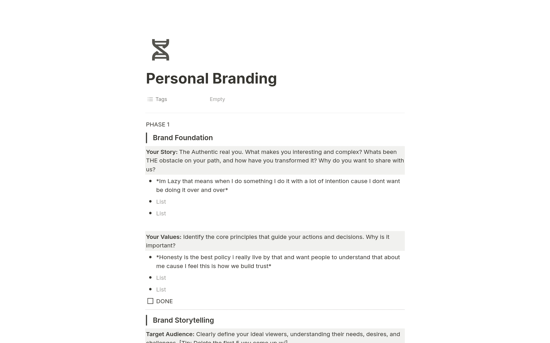 A template preview for Personal Branding