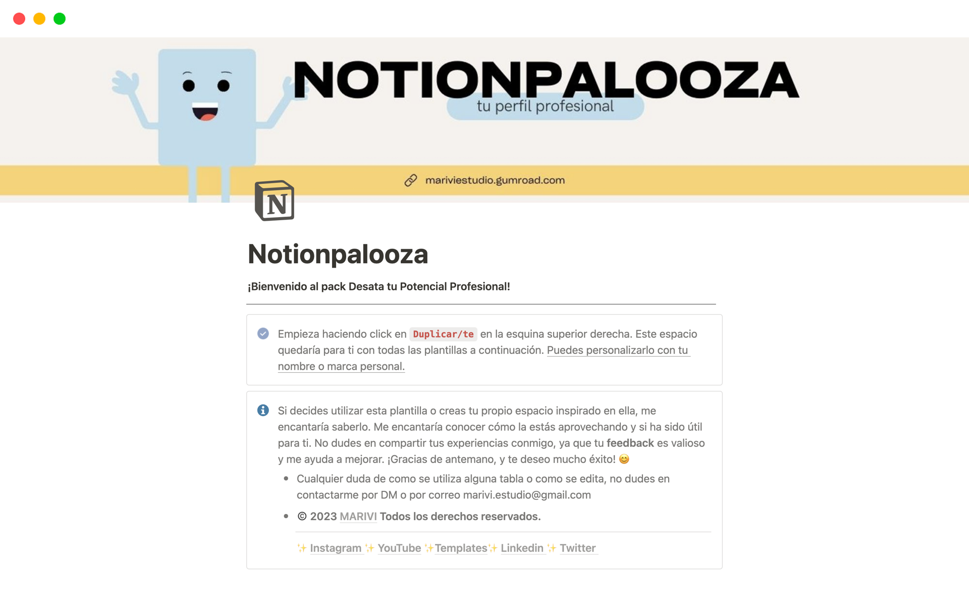 A template preview for Notionpalooza