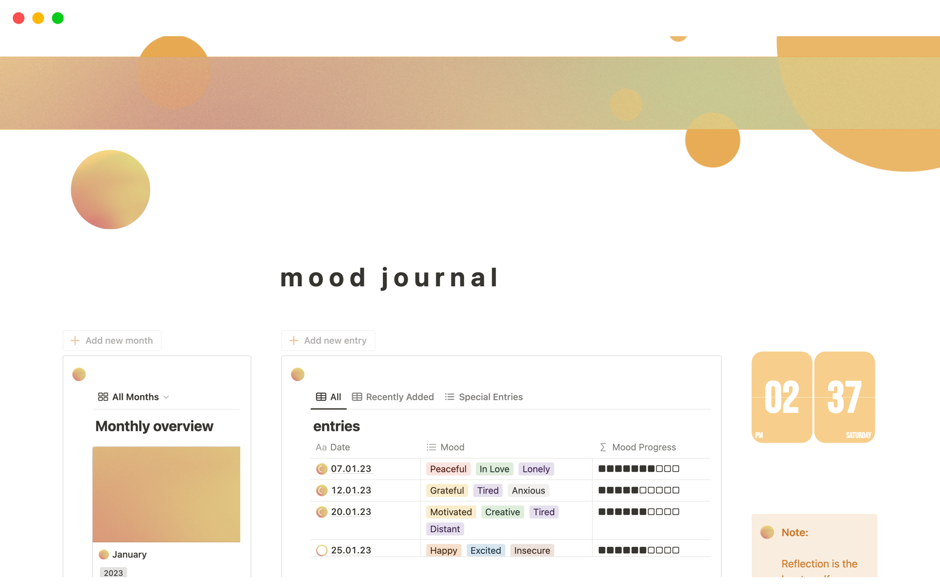 A template preview for Mood Journal 