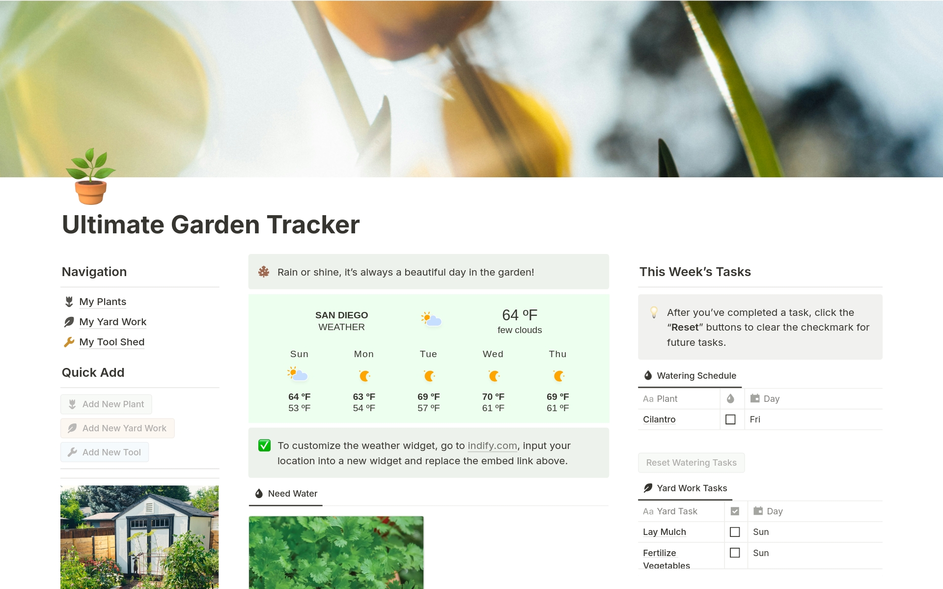 A template preview for Ultimate Garden Tracker