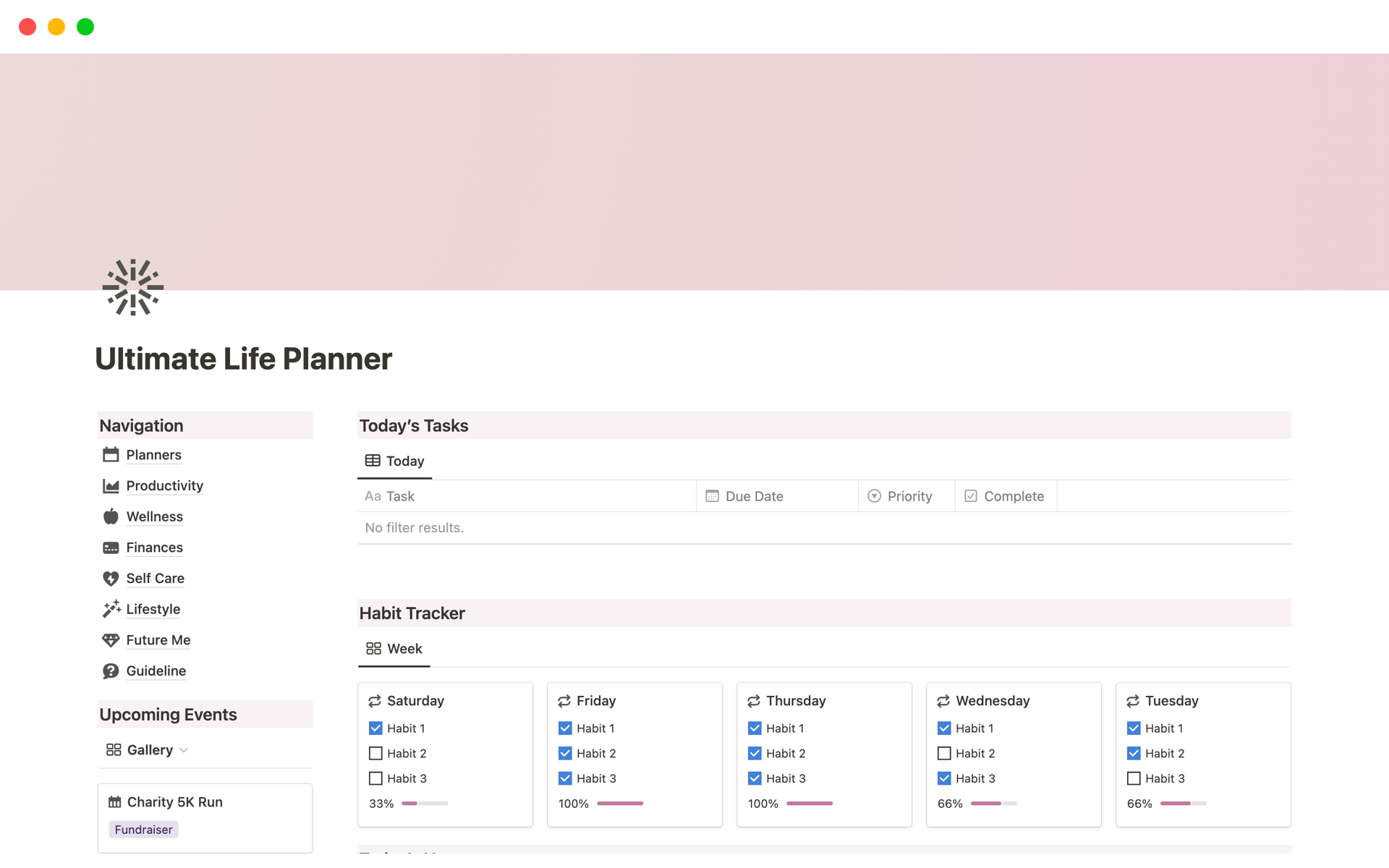 Elevate Your Organization and Productivity with The Ultimate All-in-One Notion Life Planner Template.