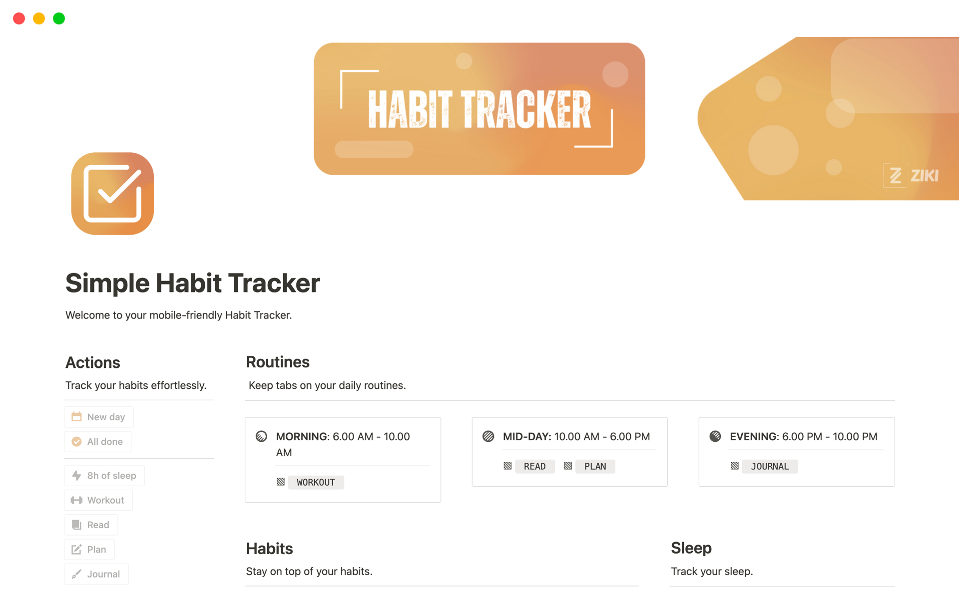 A template preview for Simple Habit Tracker