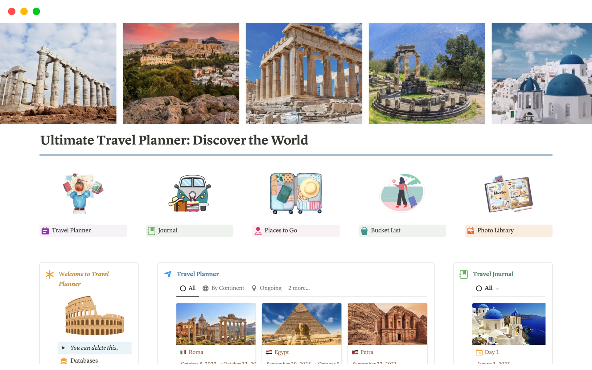 A template preview for Ultimate Travel Planner: Discover the World