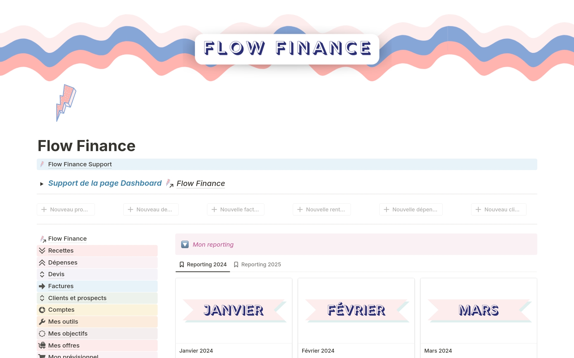 Eine Vorlagenvorschau für Flow Finance - Suivi financier