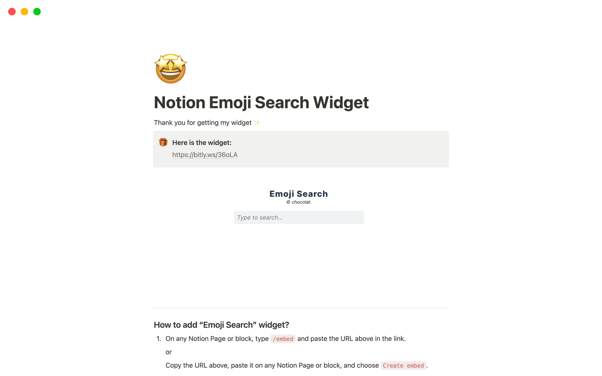 A template preview for Emoji Search Widget