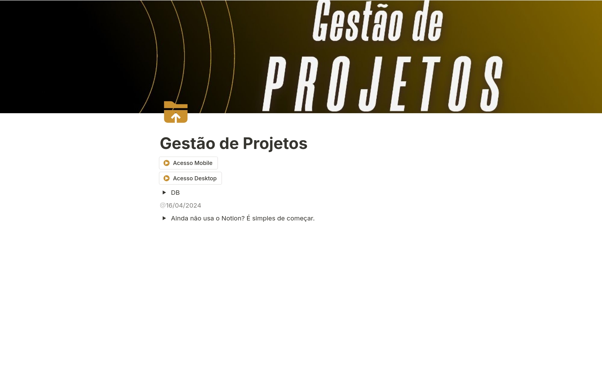 A template preview for Gestão de Projetos