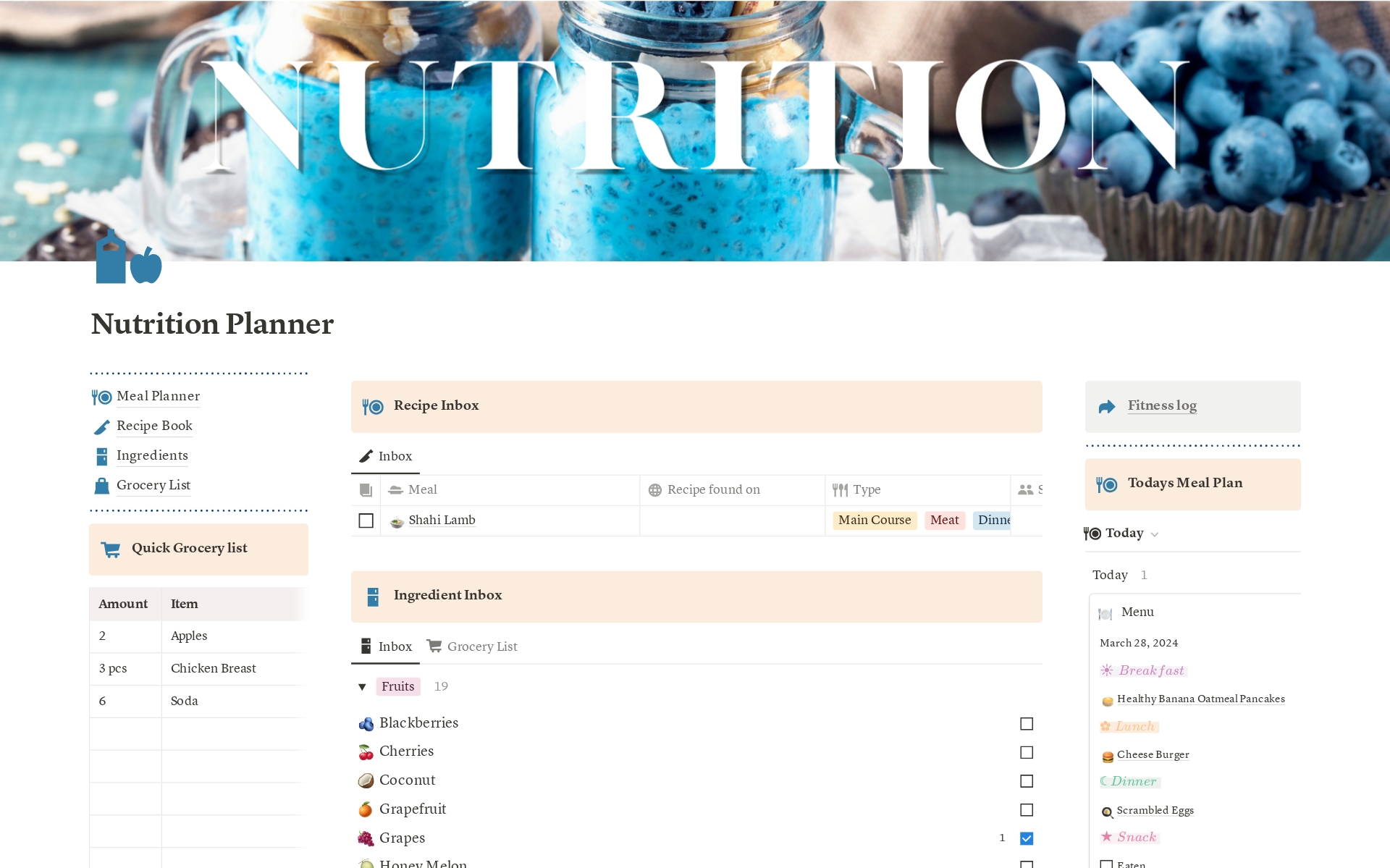 A template preview for The Ultimate Nutrition Planner