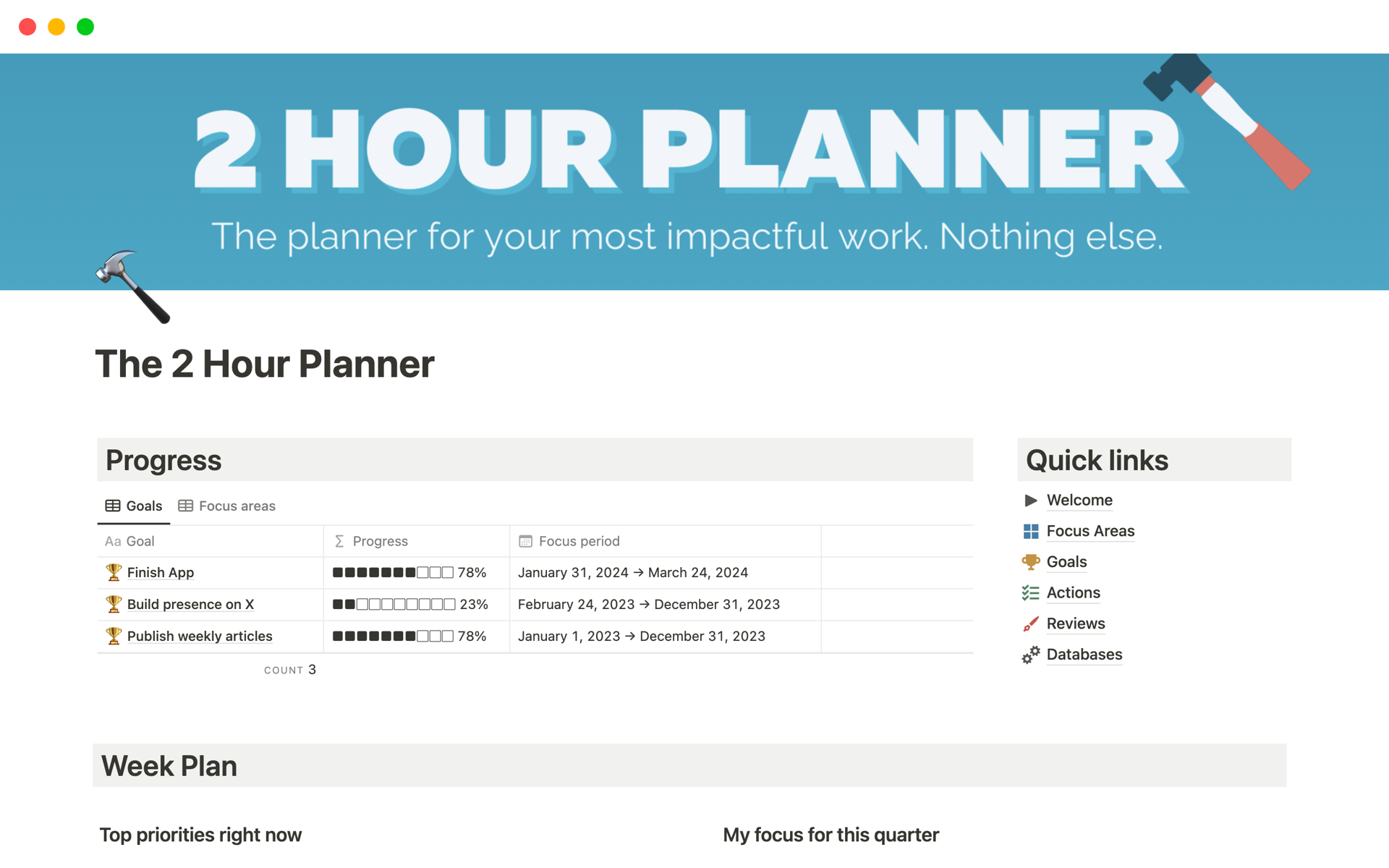 The 2 Hour Planner by 2 Hour Builder Notion Template