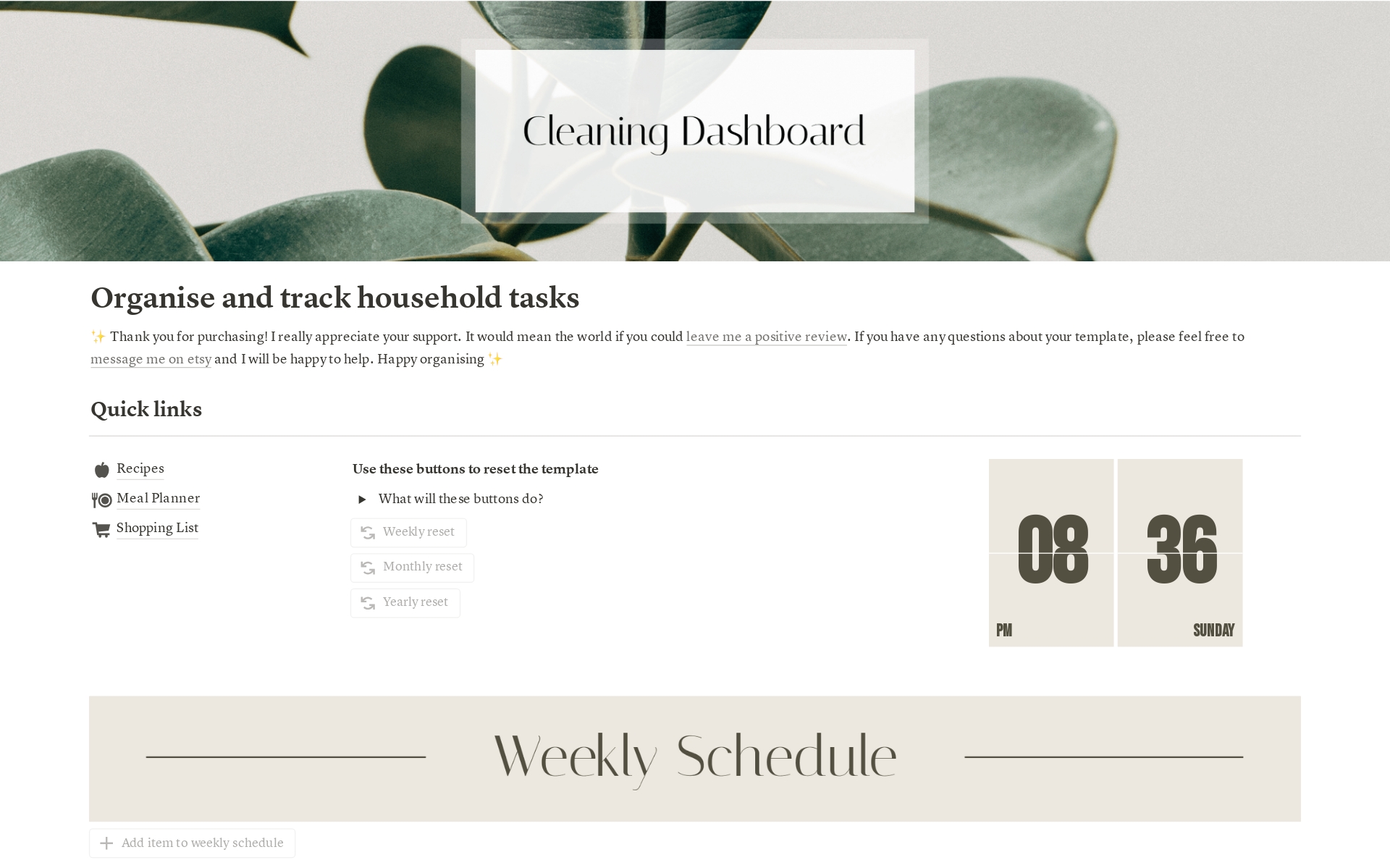 A template preview for Household Tasks Cleaning Schedule
