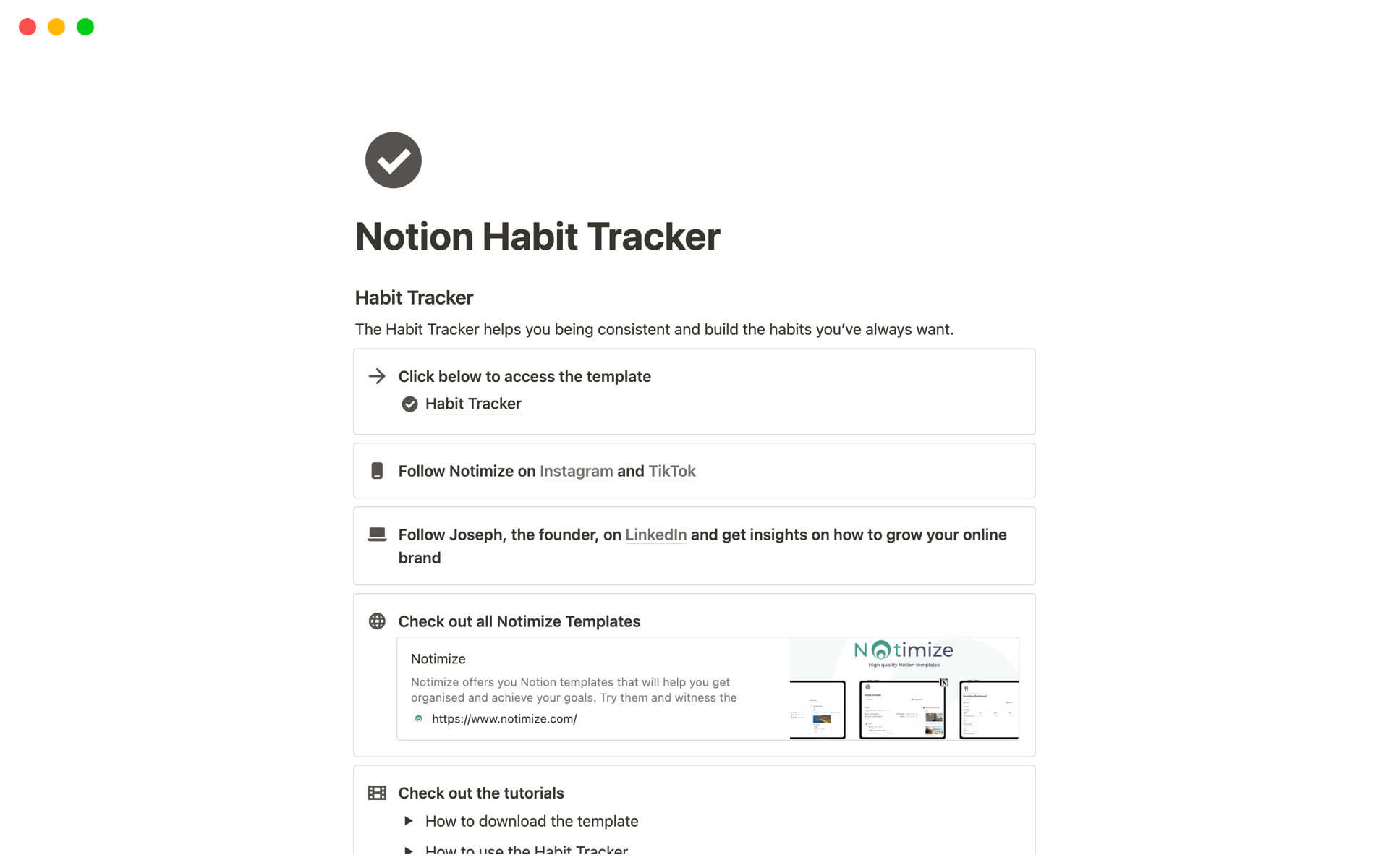 Habit Trackerのテンプレートのプレビュー