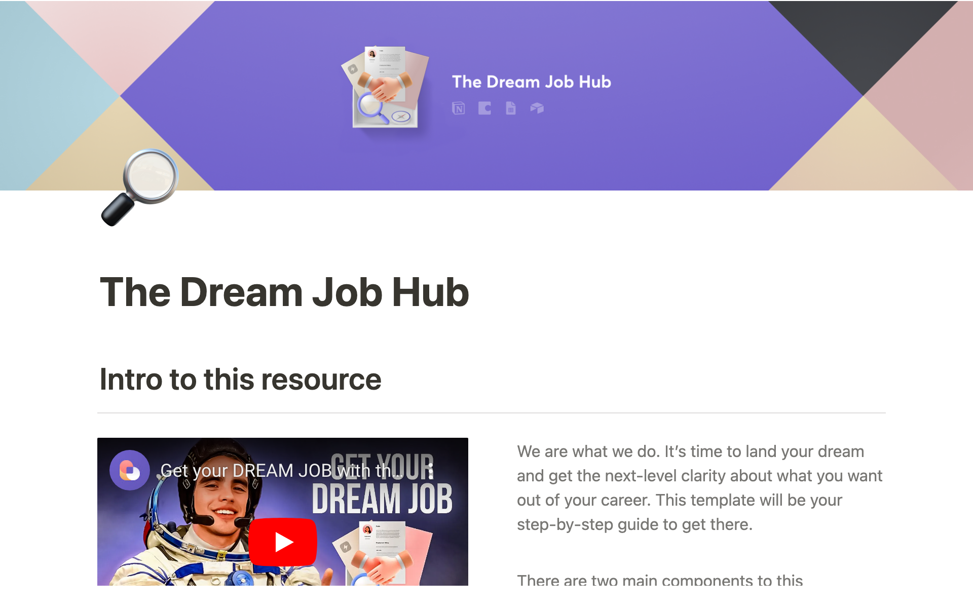 A template preview for The Dream Job Hub