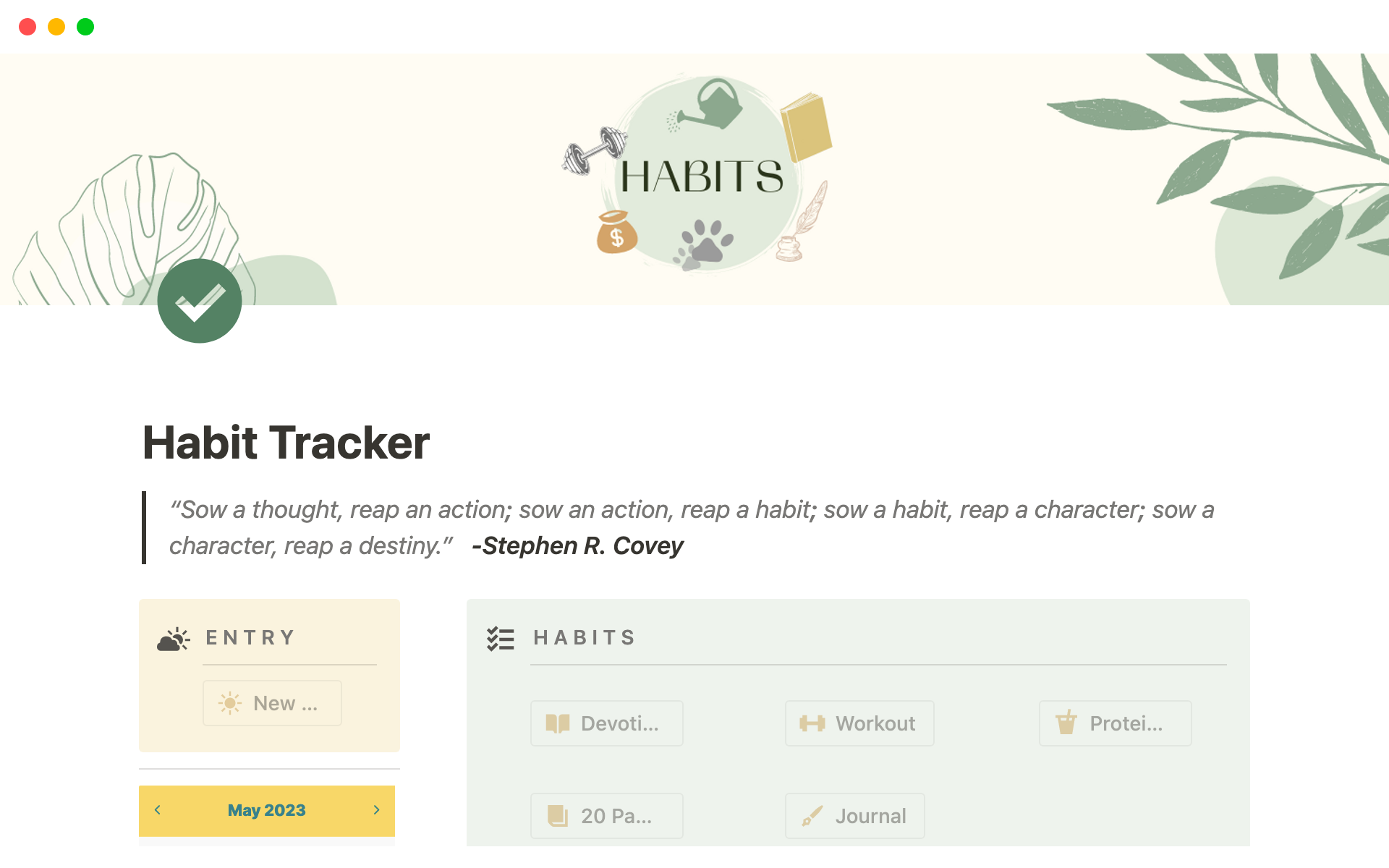 Vista previa de una plantilla para Habit Tracker