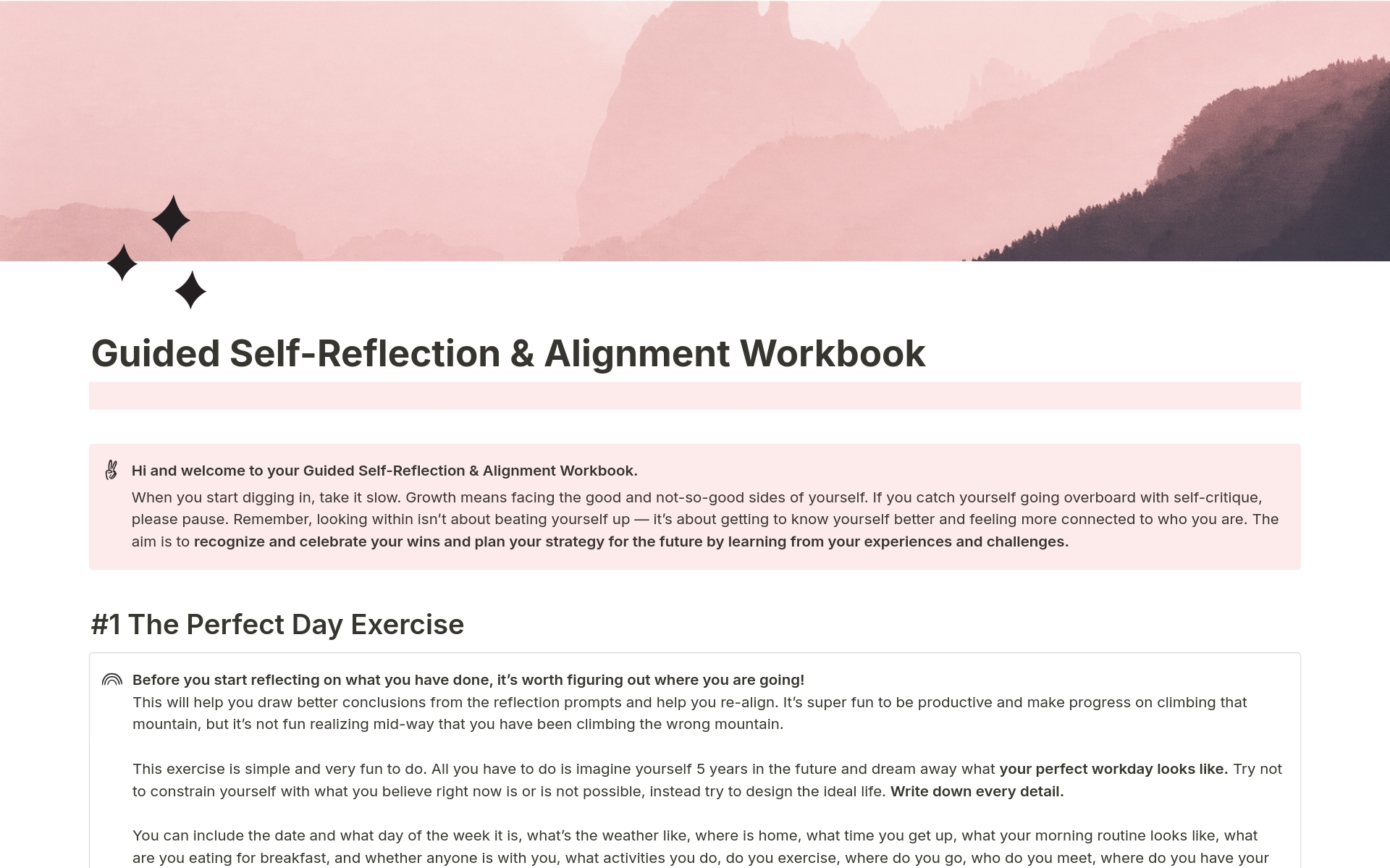 A template preview for Guided Self-Reflection & Alignment Workbook