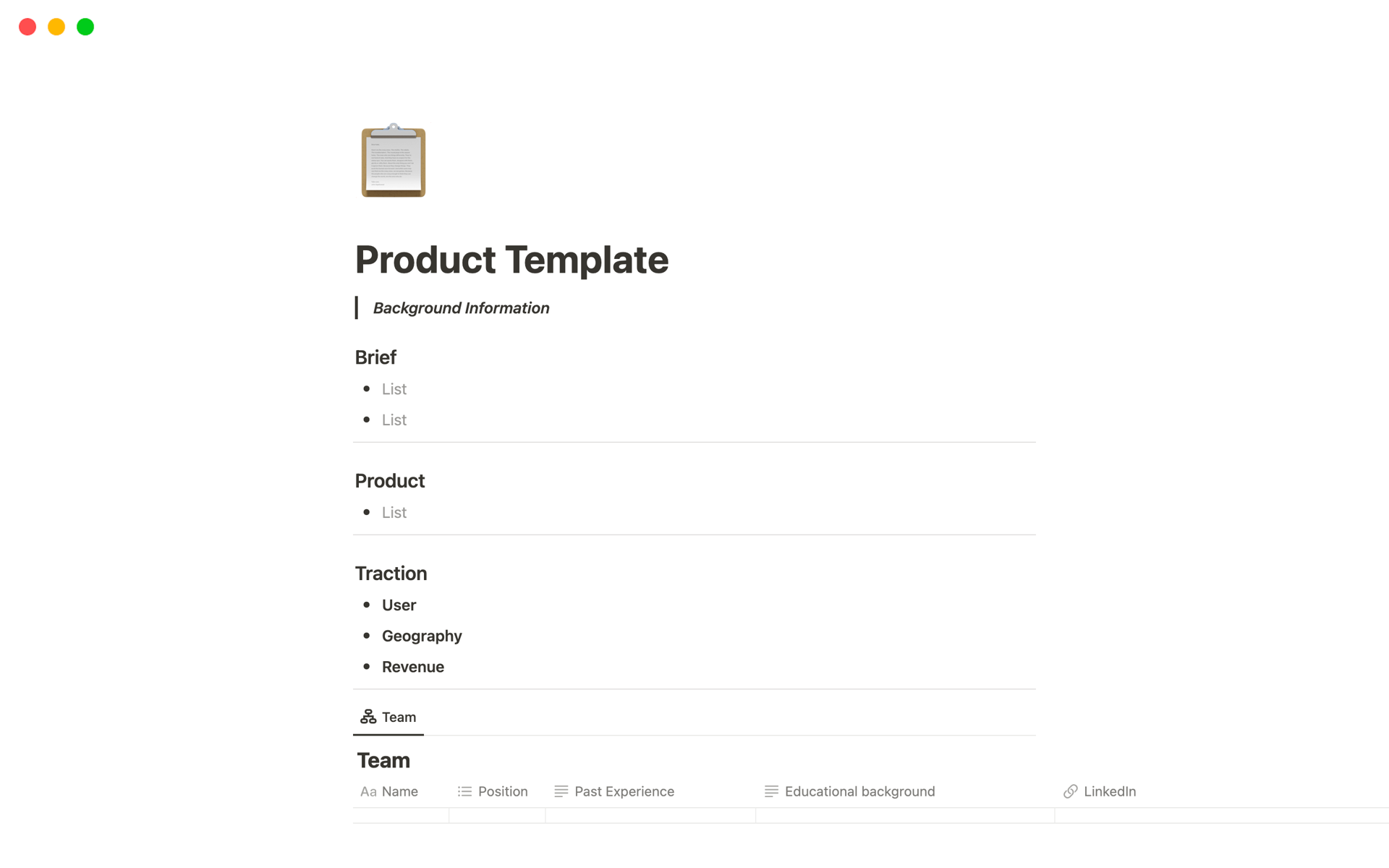 A template preview for Product Due Diligence