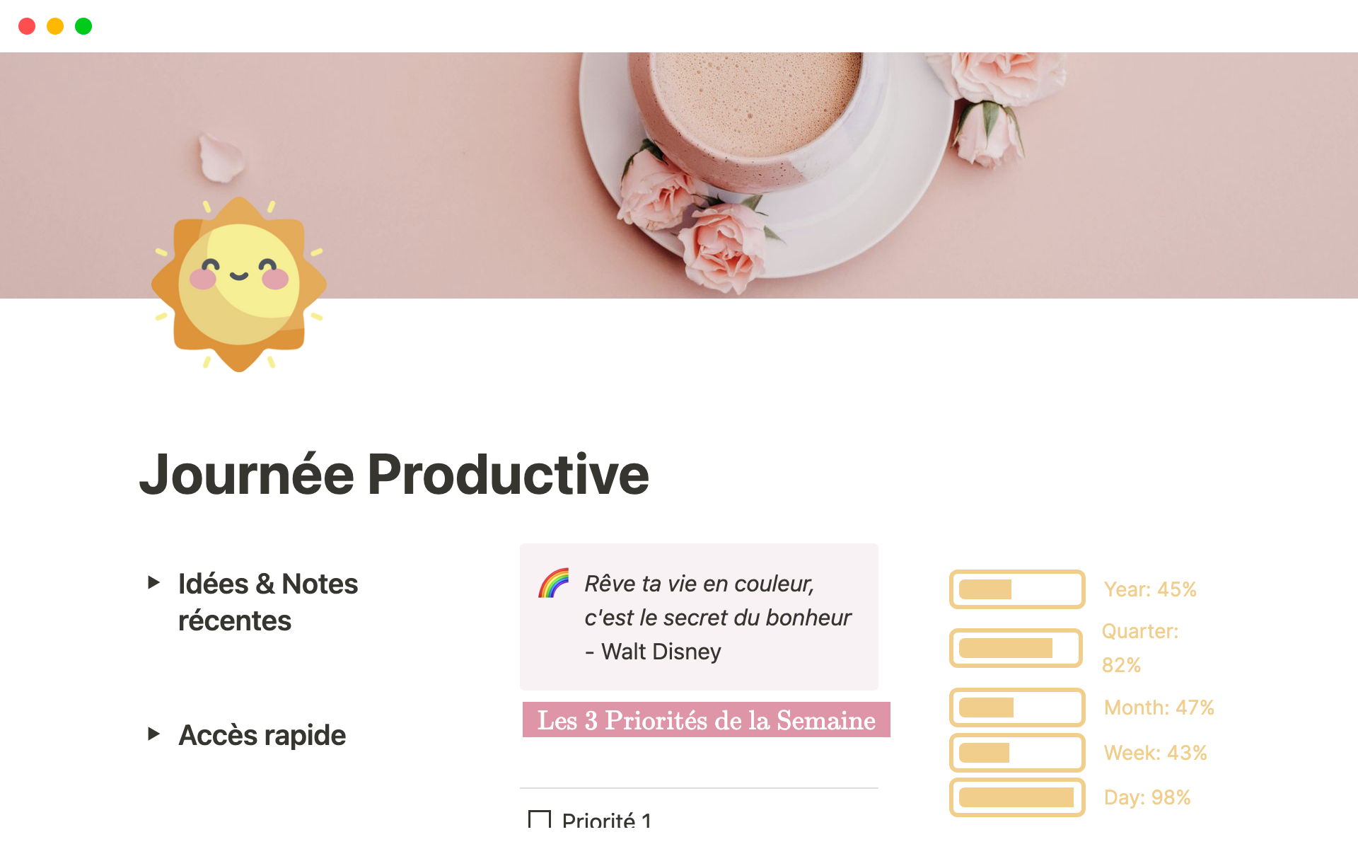 A template preview for Journée Productive