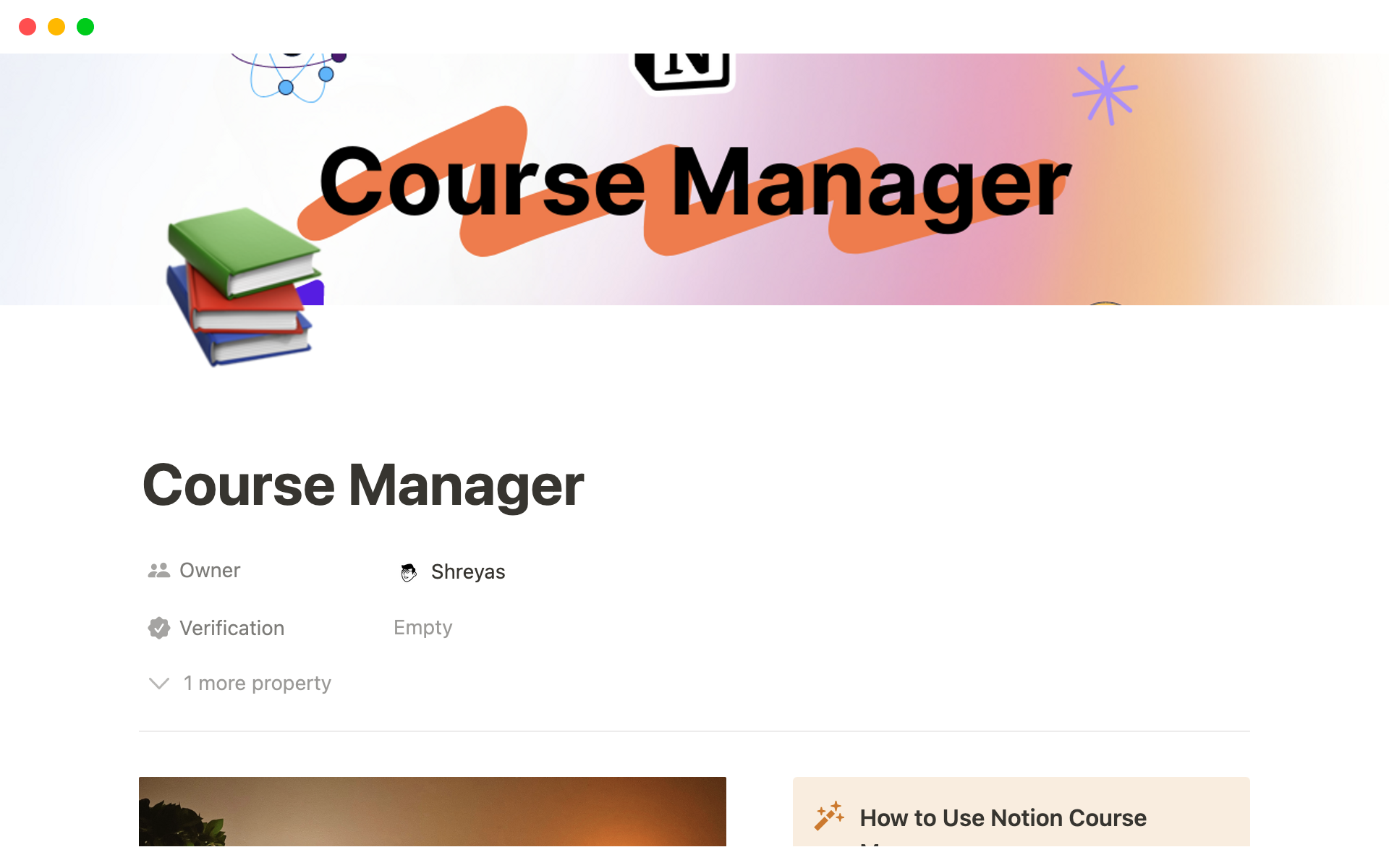 A template preview for Notion Course Manager