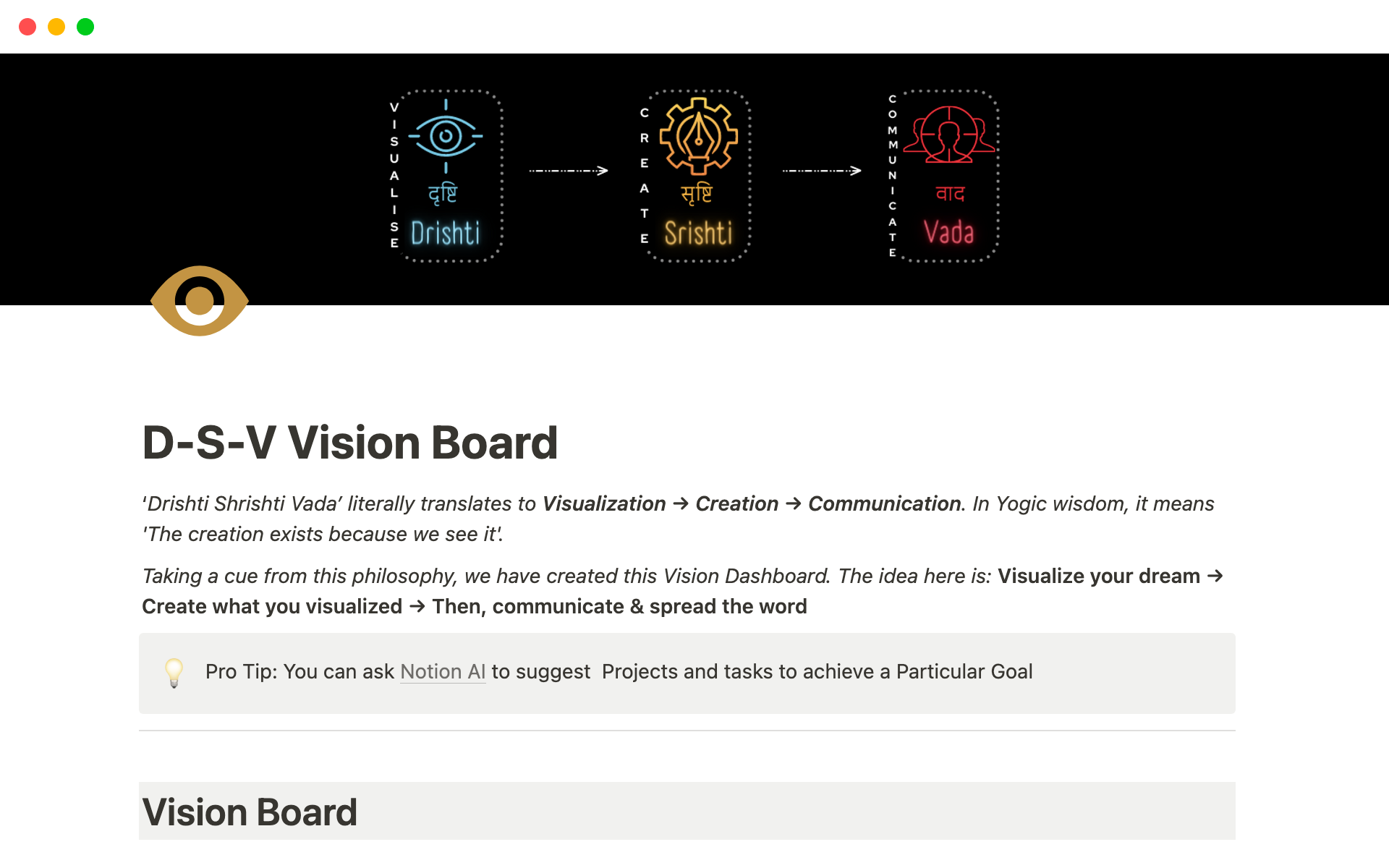 Helps user to first visualise an achievement, then set up goals, projects and action plan to achieve the goal