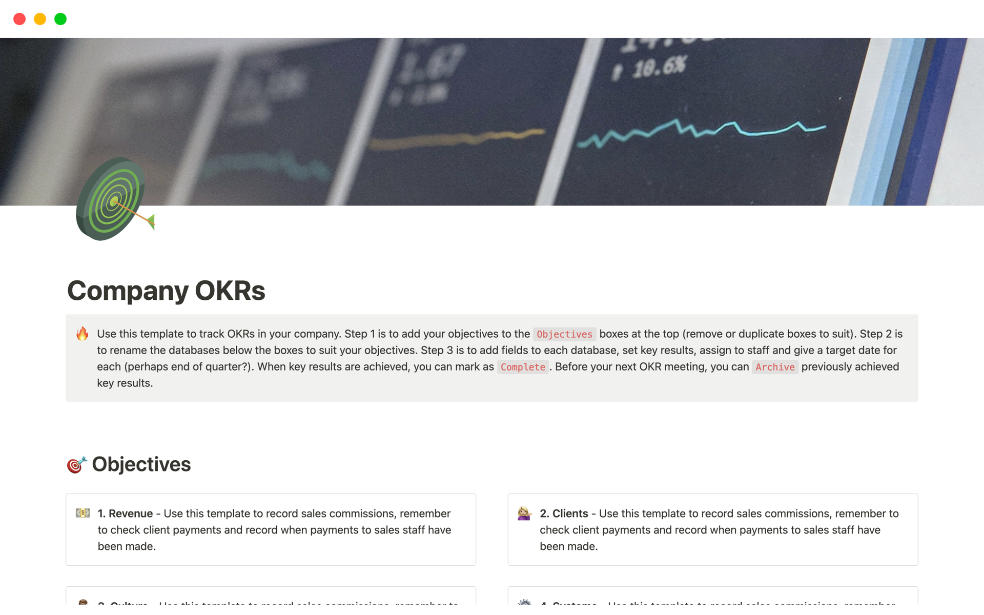 A template preview for Company OKRs
