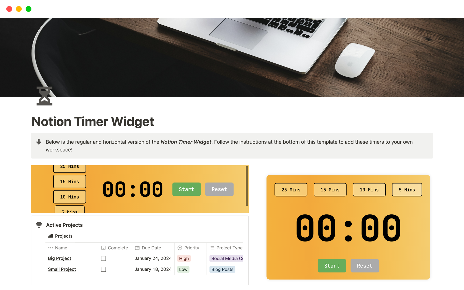 A template preview for Timer Widget