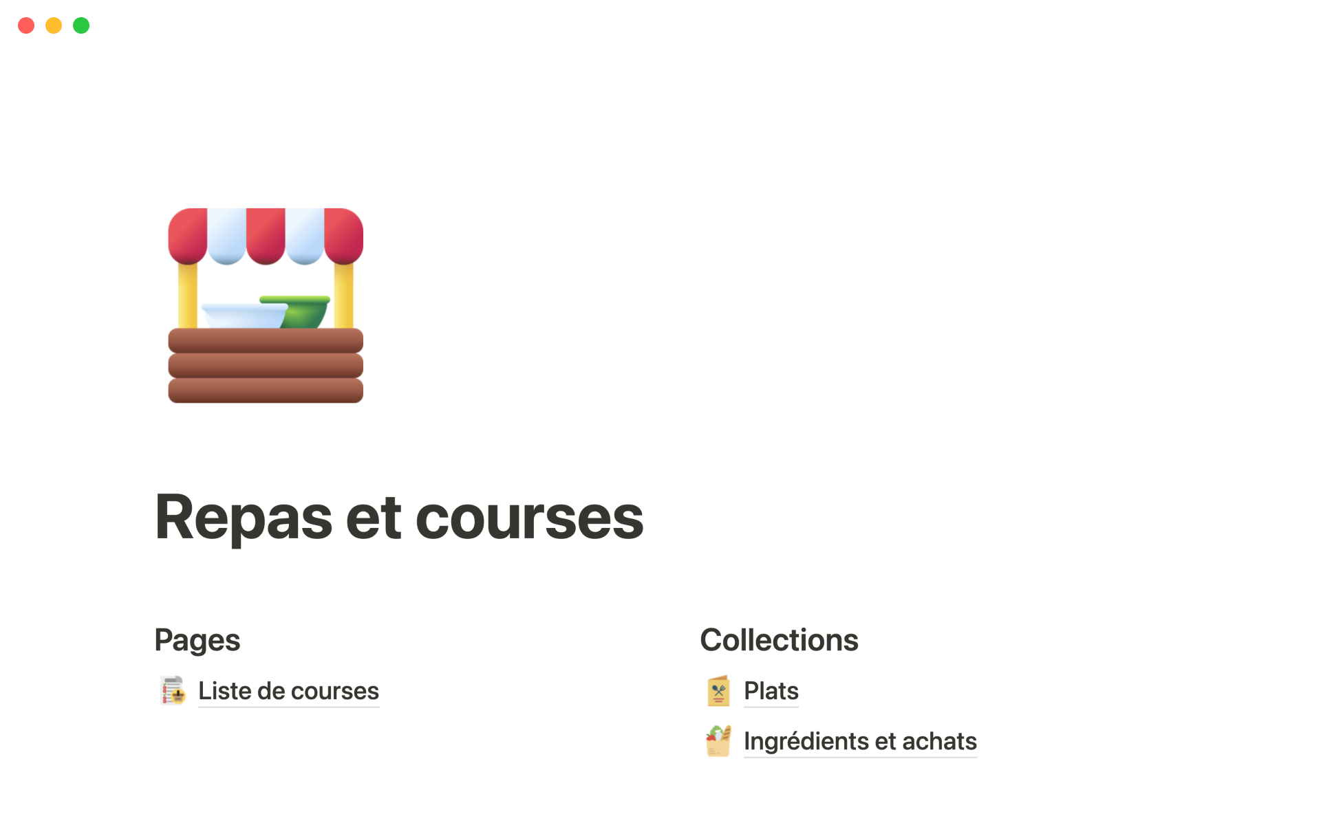 A template preview for Repas et courses