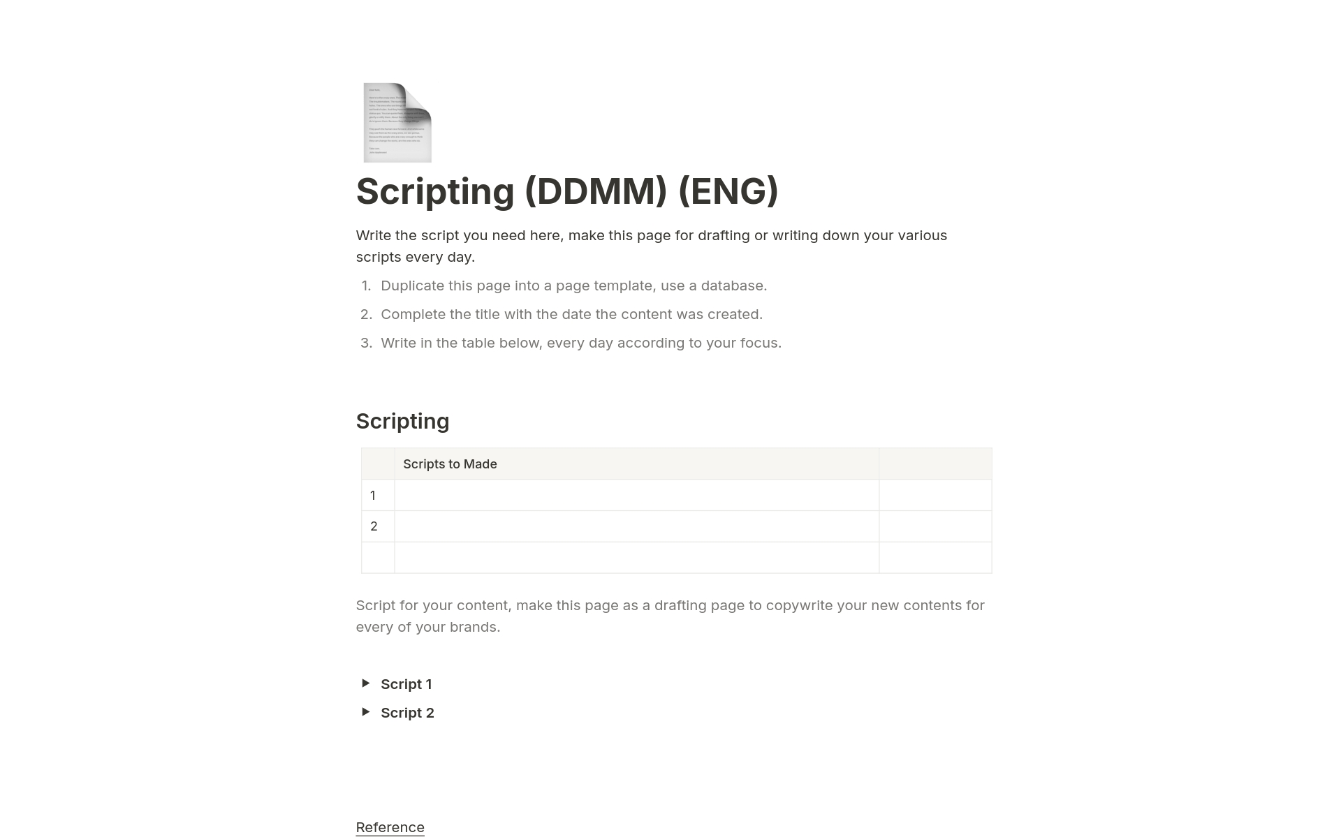 Vista previa de una plantilla para Copywriting Daily Script (Page)
