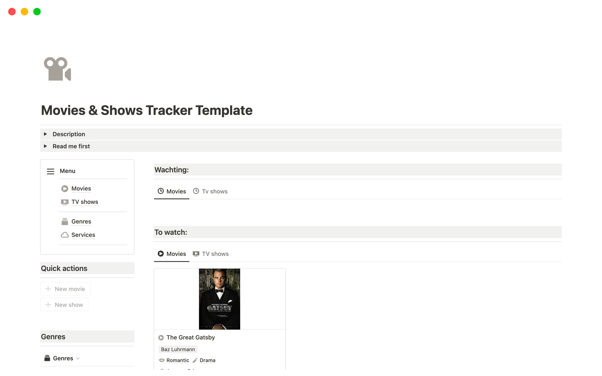 This Notion template let you track your favorite movies and TV shows with total ease.