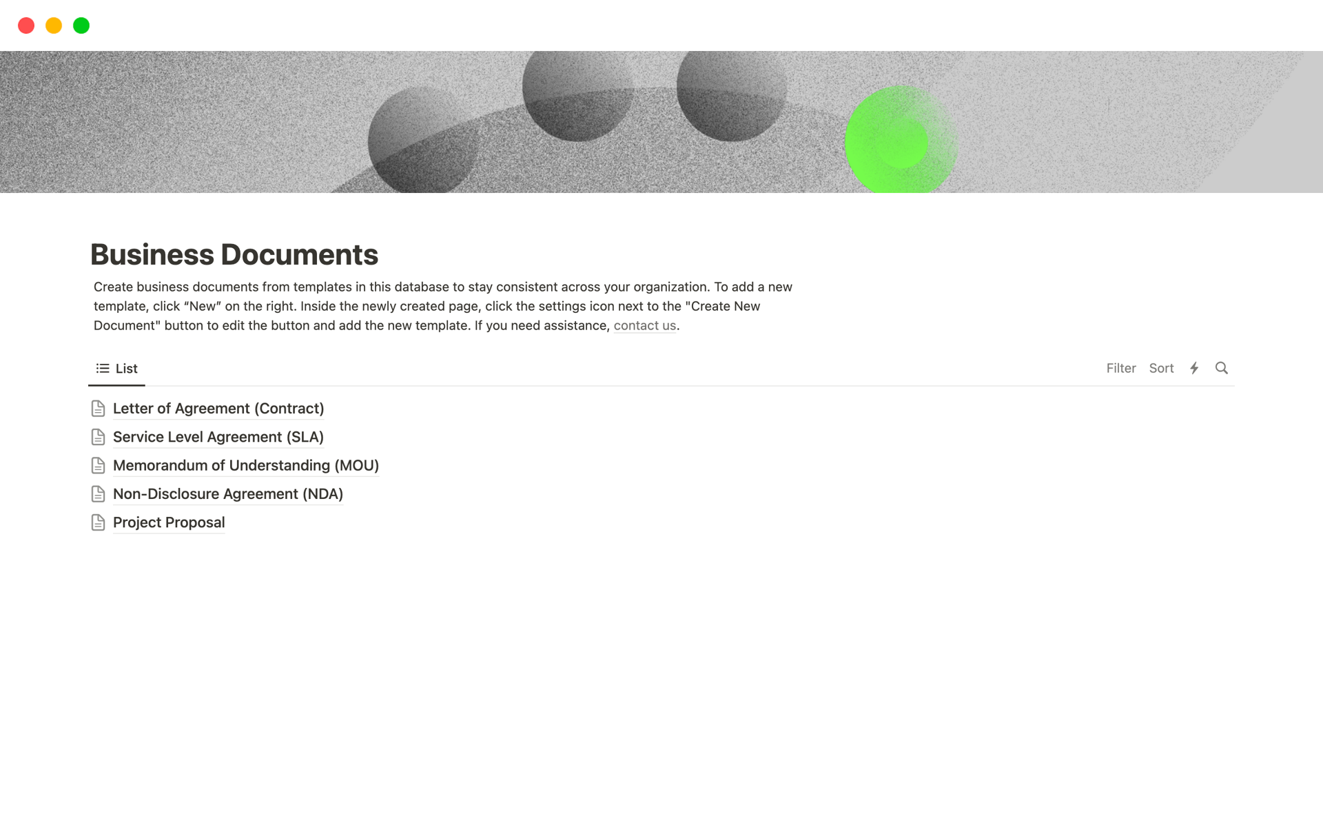 Vista previa de plantilla para StartOps: Business Documents
