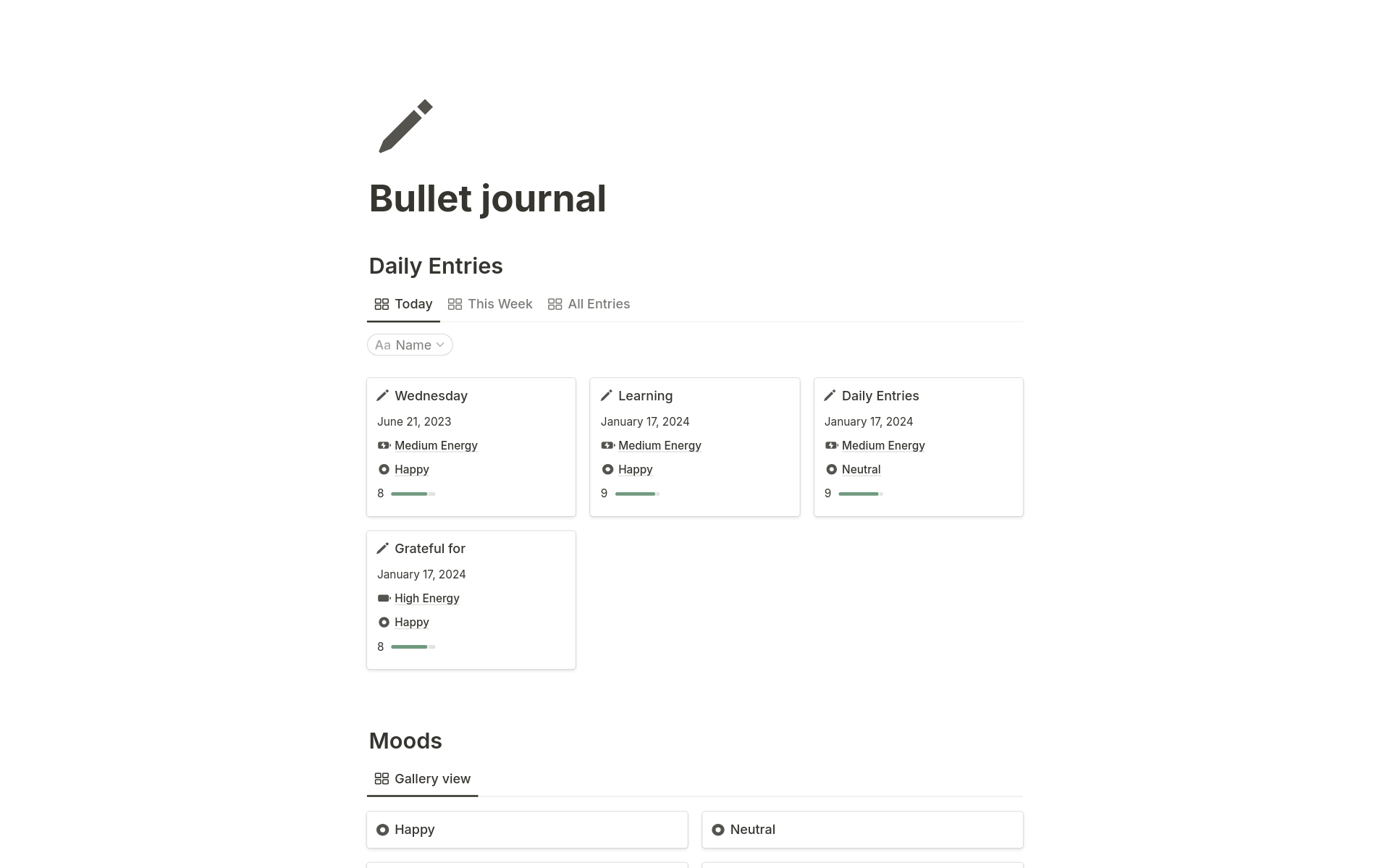 A template preview for Bullet Journal 
