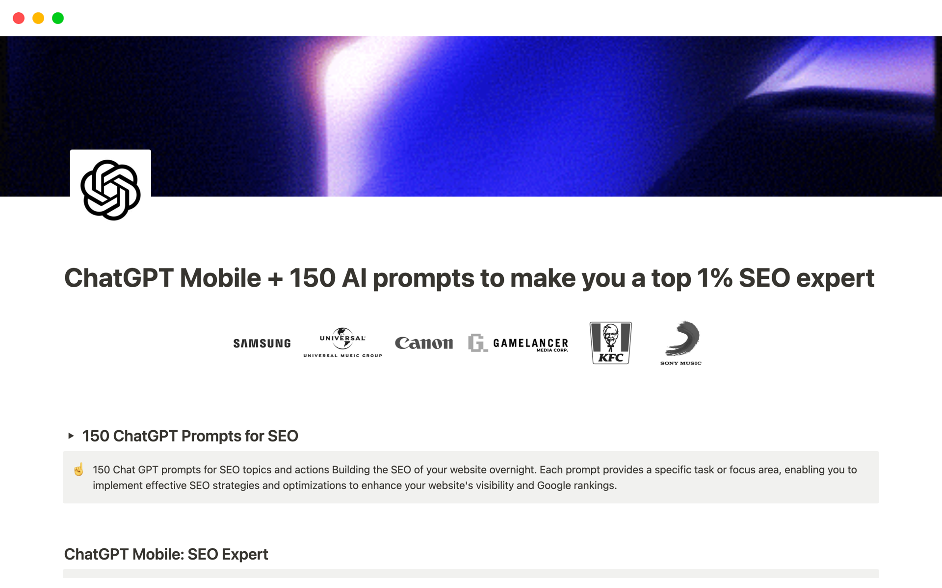 FREE: ChatGPT Mobile + 150 ChatGPT SEO prompts to make you a top 1% SEO expert
