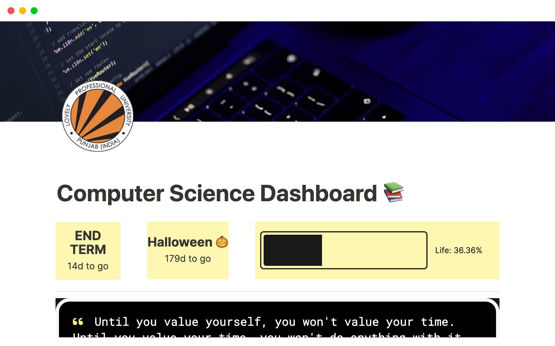 Vista previa de una plantilla para Computer Science Dashboard
