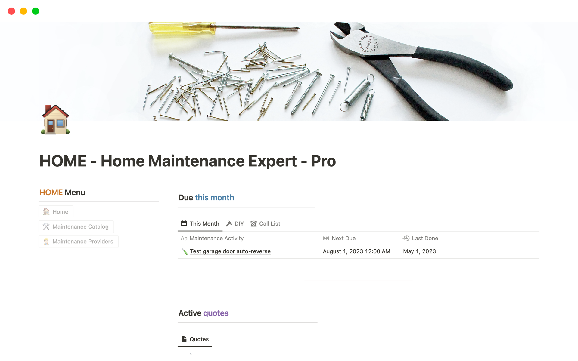 HOME Pro, the advanced Notion system, empowers homeowners with databases, dynamic maintenance tracking, service provider management, and a calendar view to keep homes impeccably maintained and stress-free.