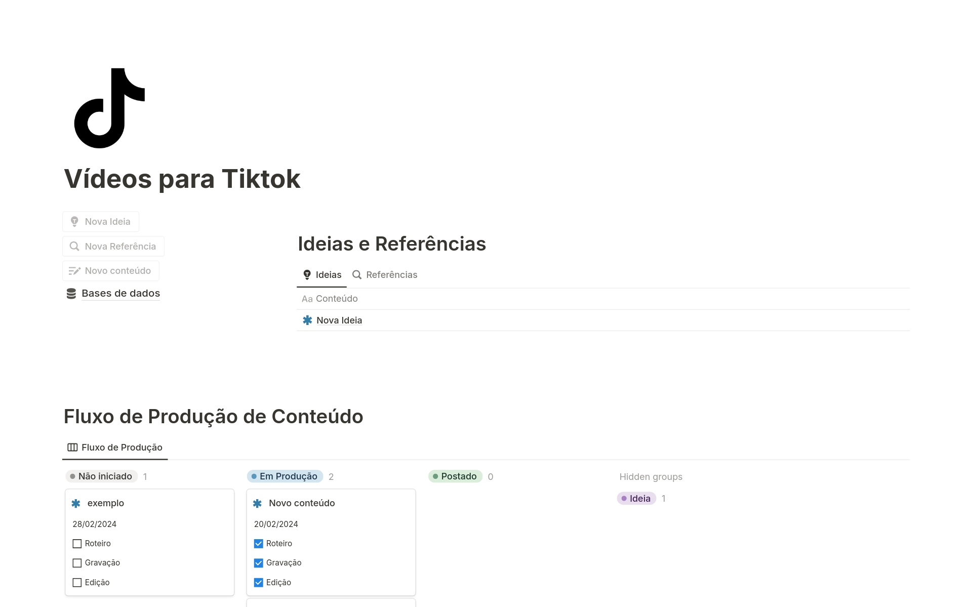 A template preview for Planejador de Vídeos para o Tiktok