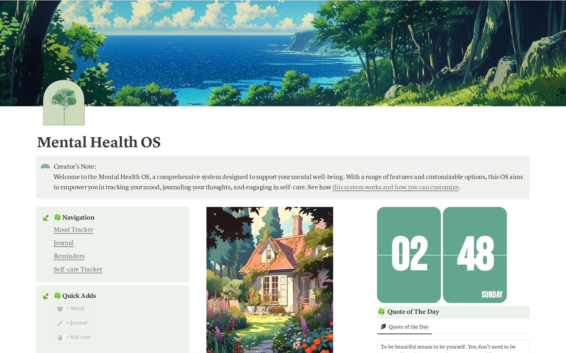 A template preview for Mental Health OS