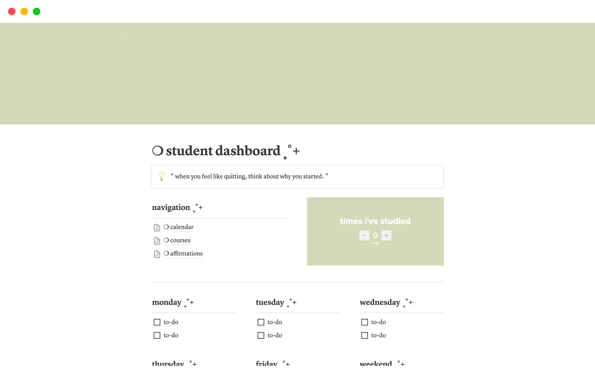 my student dashboard template is an aesthetically pleasing organisational tool designed to help students manage their academic tasks, deadlines, and personal goals efficiently,  all while enjoying a visually appealing and user-friendly interface.