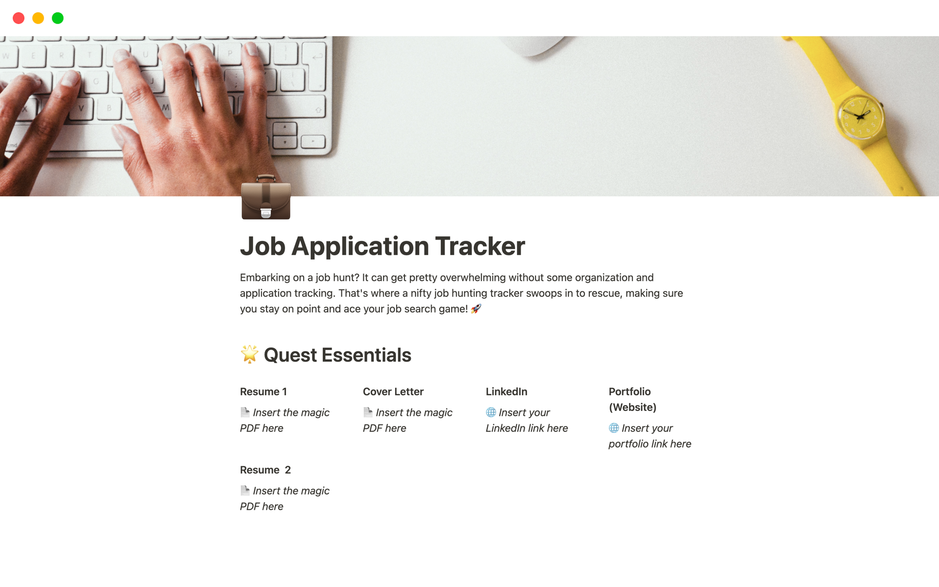 A template preview for Job Application Tracker 