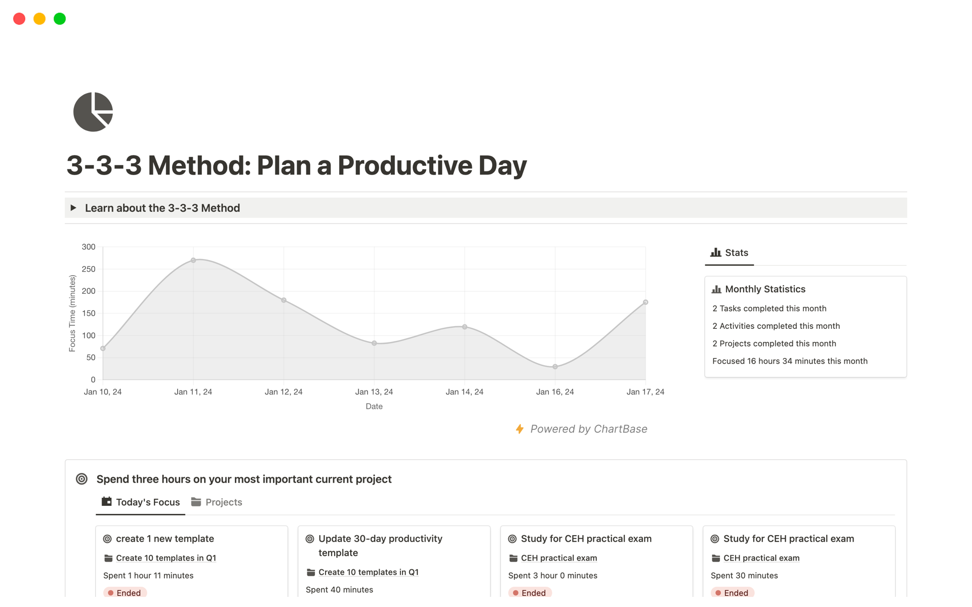 A template preview for 3-3-3 Method: Plan a Productive Day