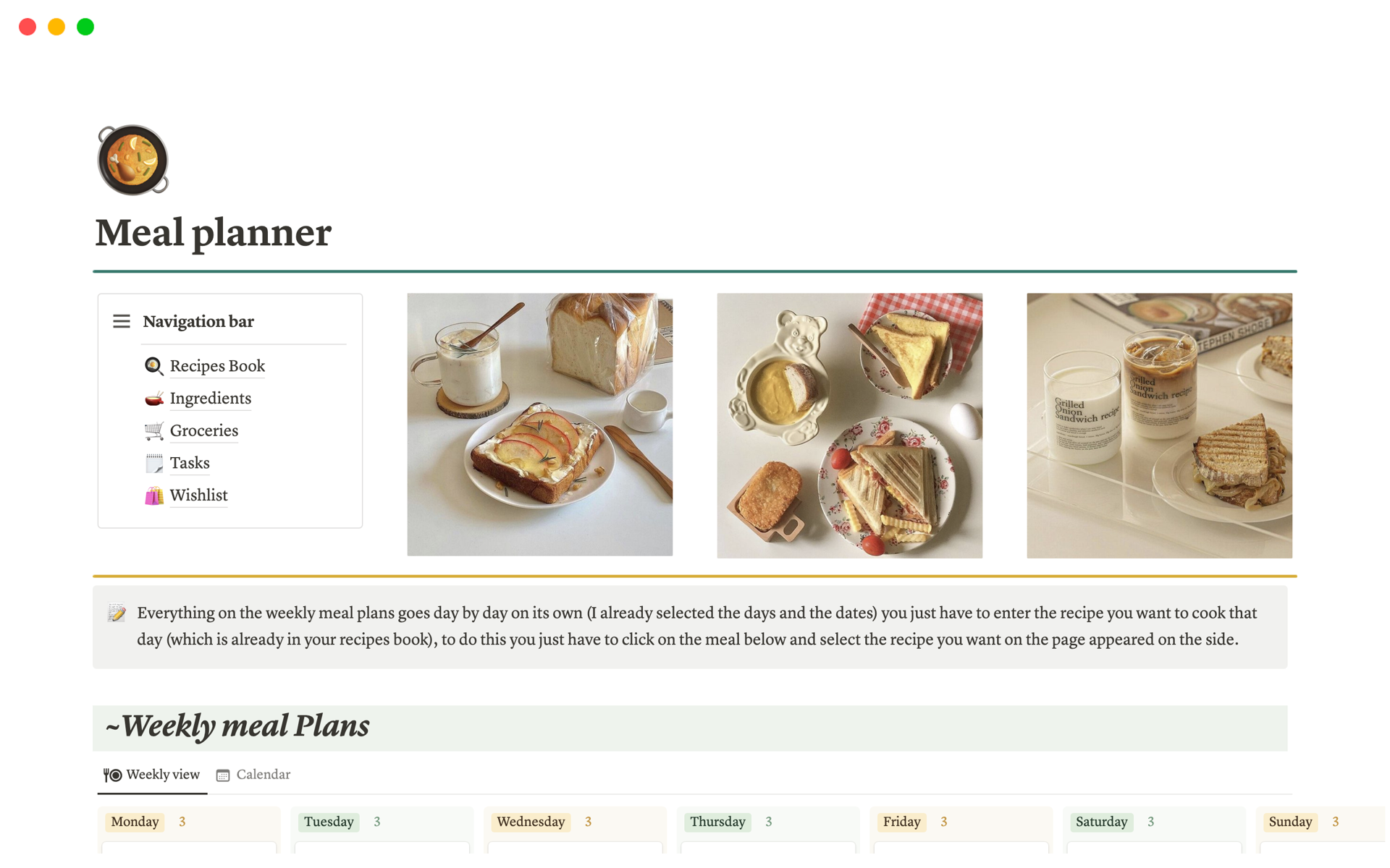 A template preview for Ultimate Meal planner