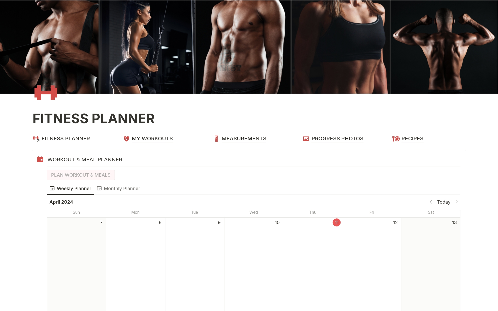 A template preview for Fitness Planner