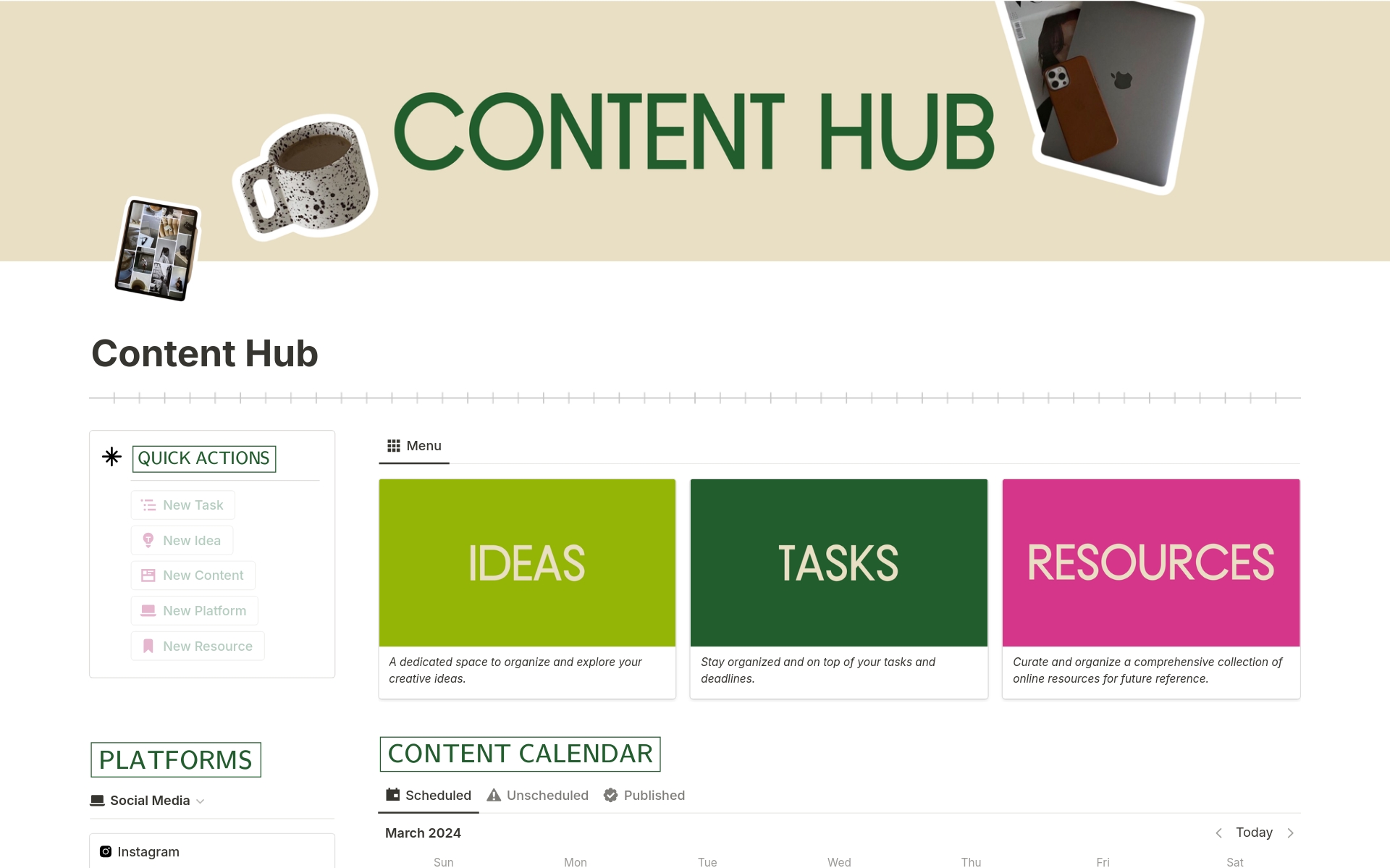 A template preview for Content Hub