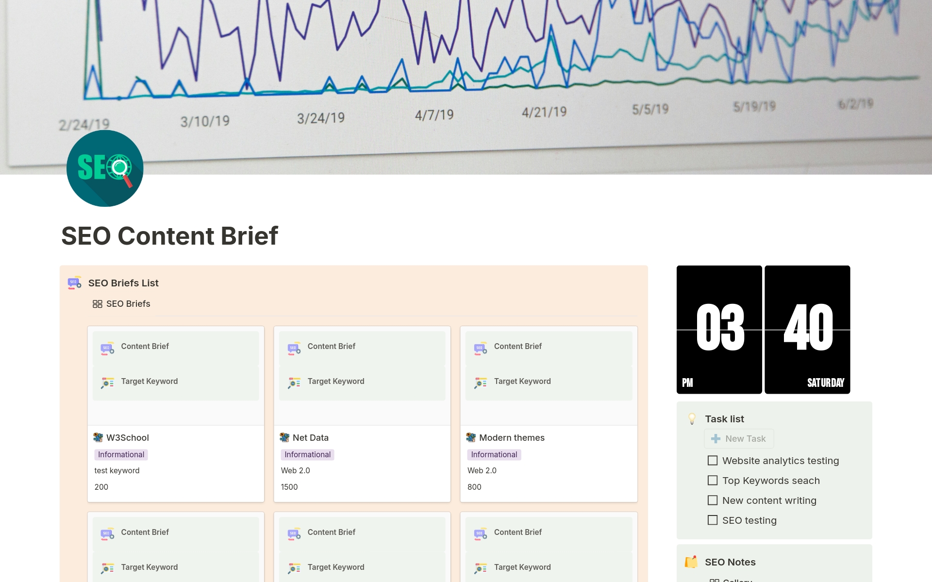 A template preview for SEO Content Brief 