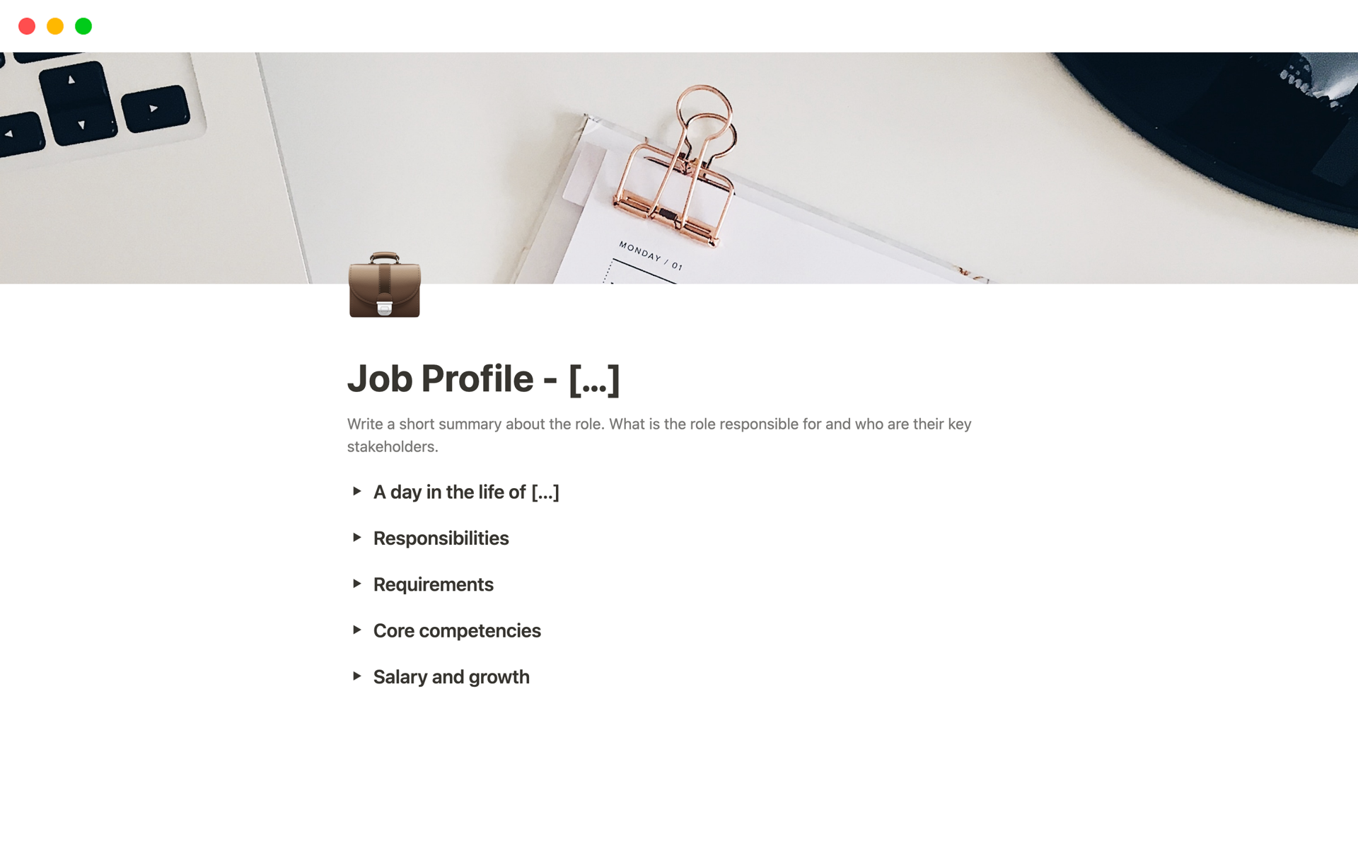 A template preview for Job Profile Template