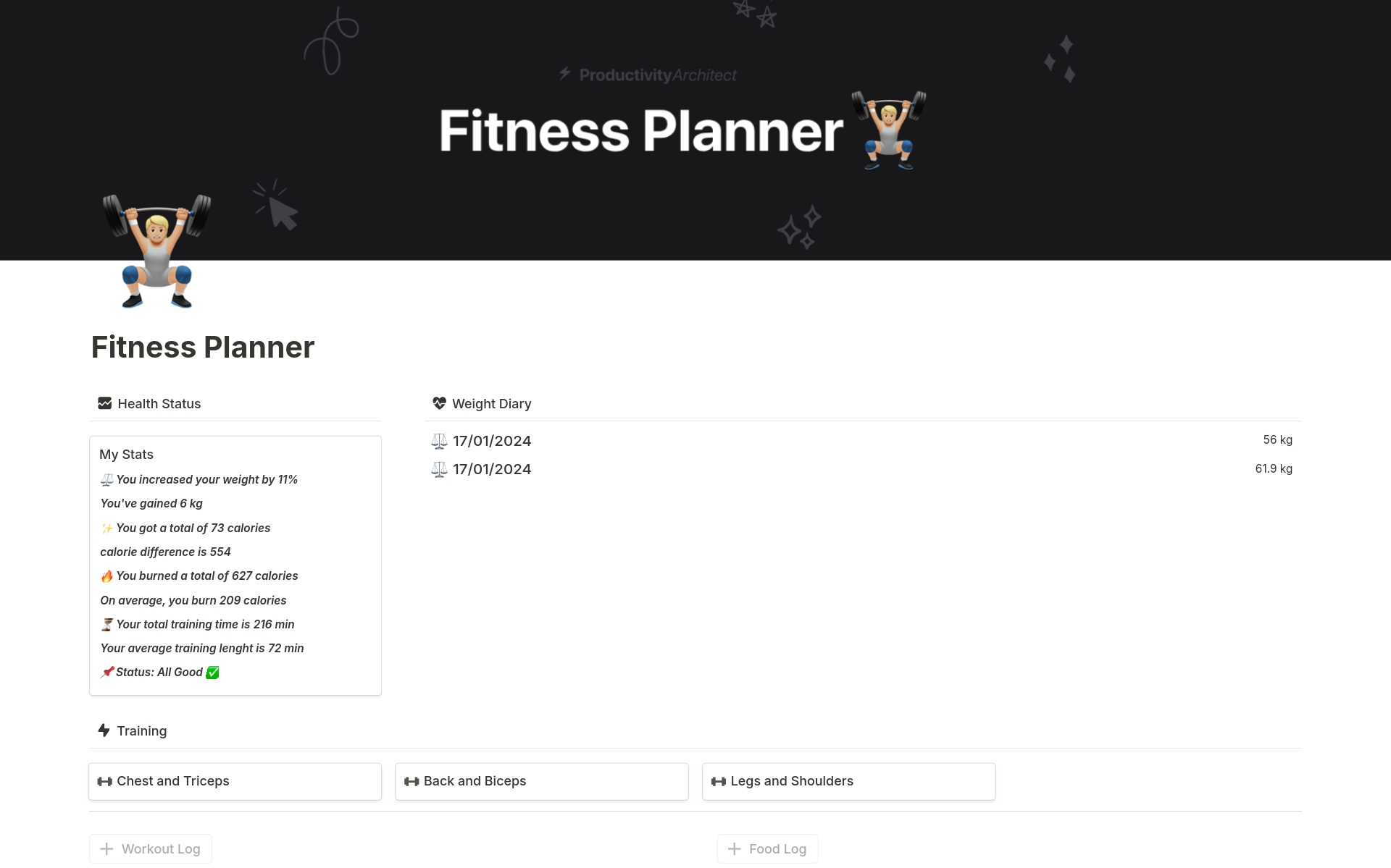 Fitness Planner by Ziad ProductivityArchitect Notion Template
