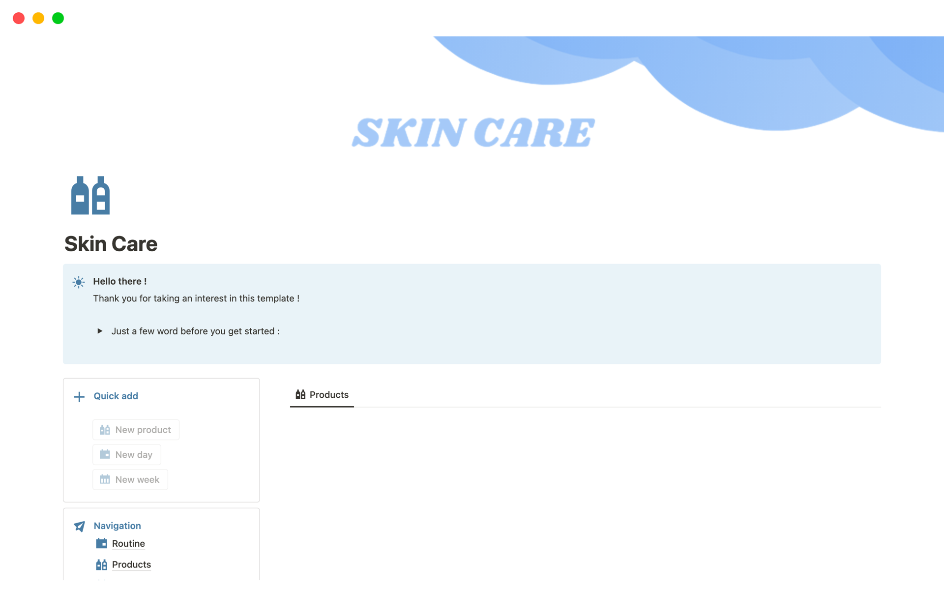 A template preview for Skin Care
