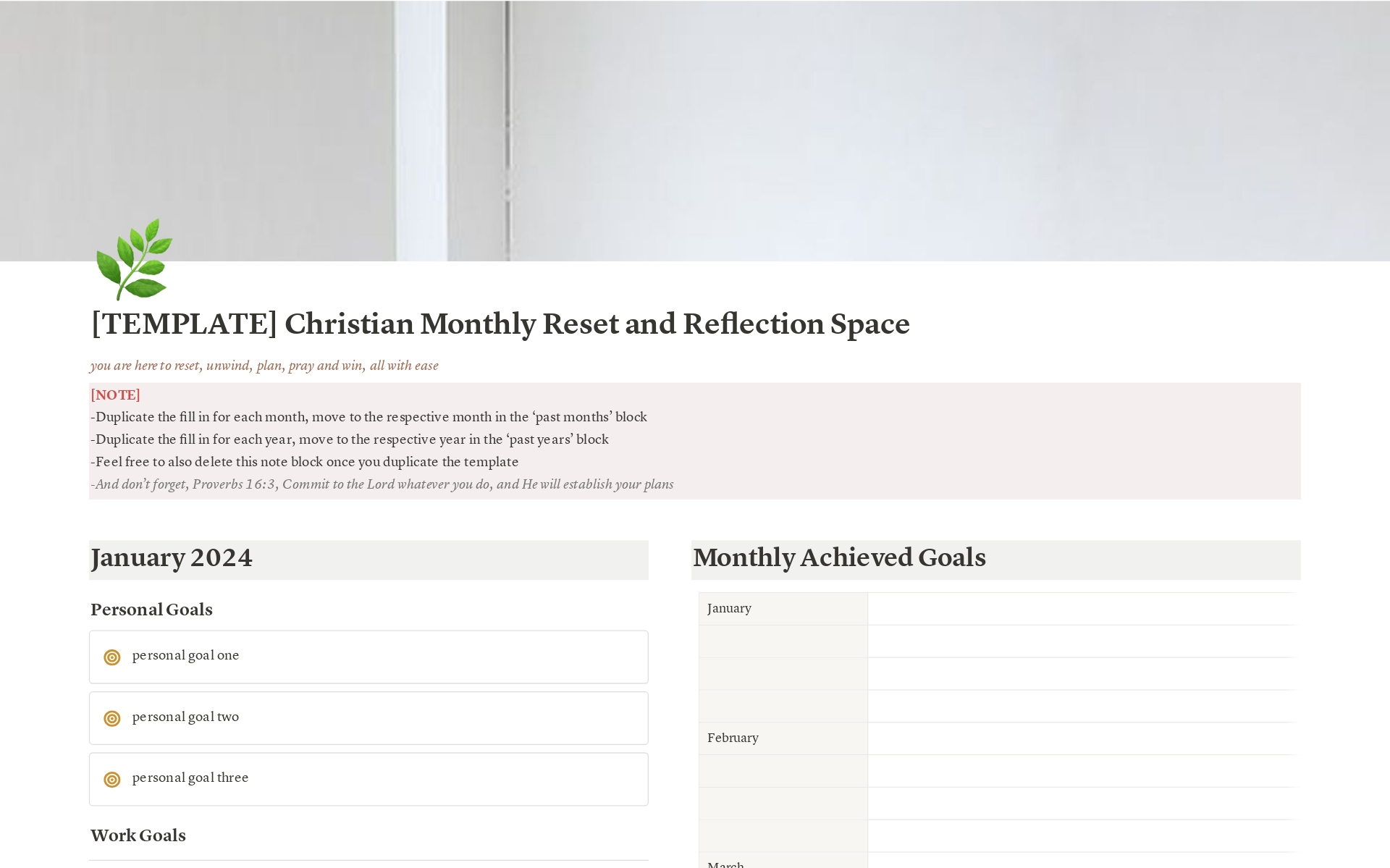 En forhåndsvisning av mal for Christian Monthly Reset & Reflection Space