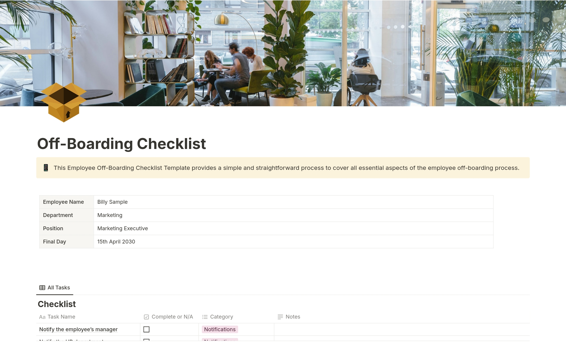 Vista previa de una plantilla para Off-Boarding Checklist