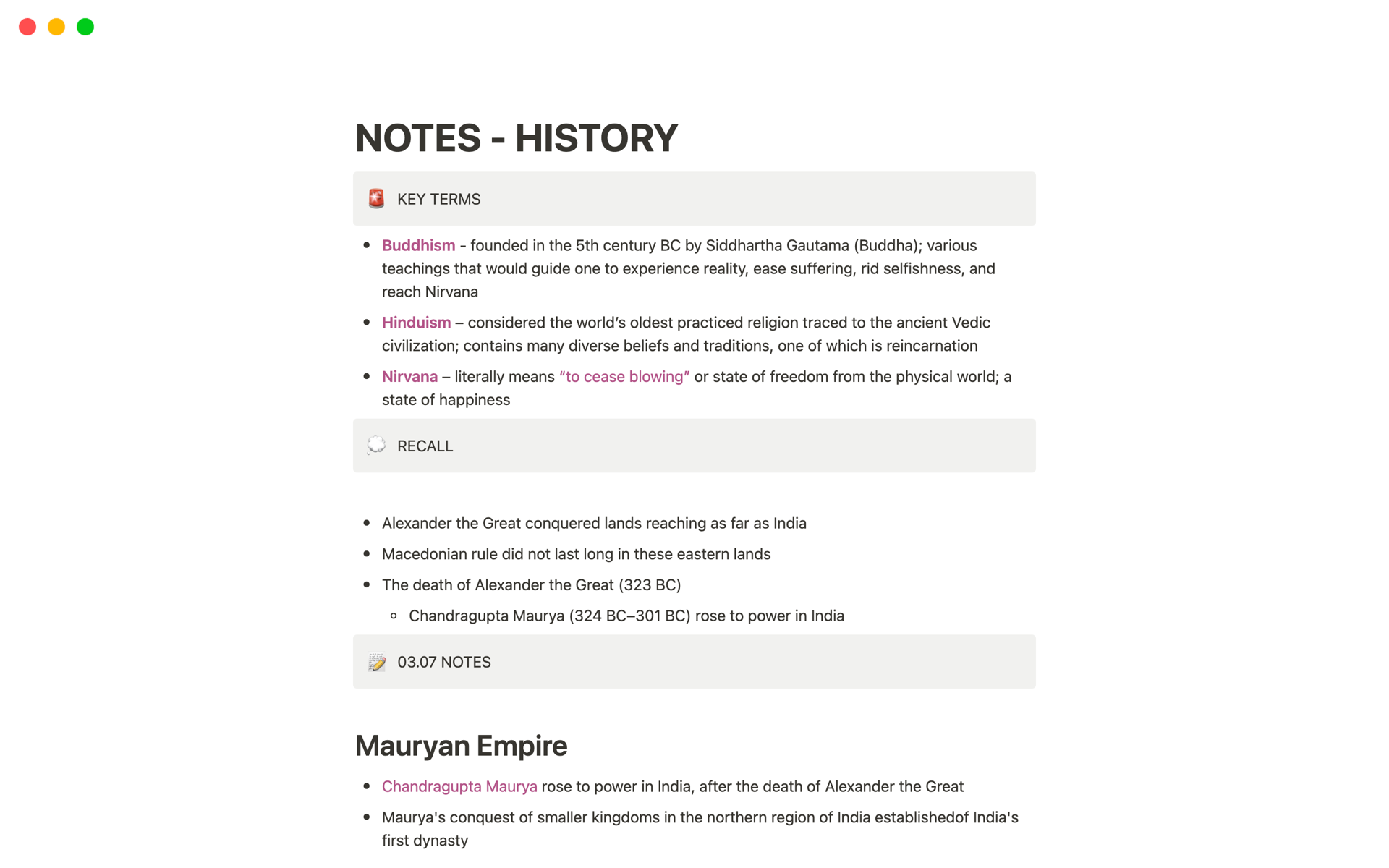 A template preview for Outline for Notes