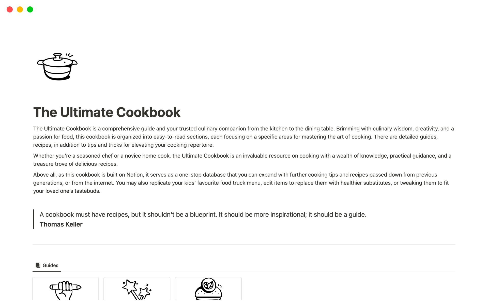 A template preview for The Ultimate Cookbook