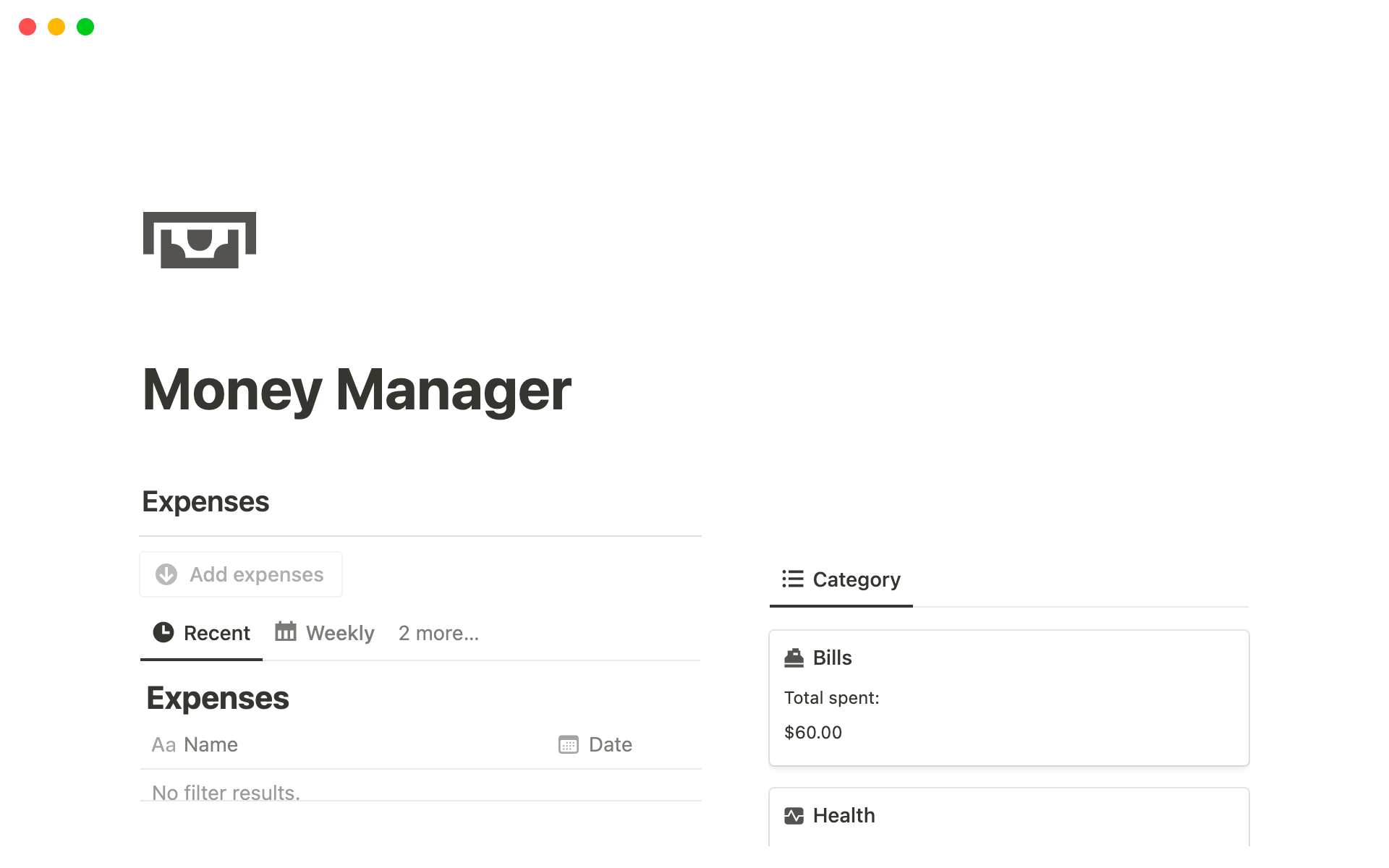 The Money Manager template is designed to help you track your expenses and gain better control of your finances.
