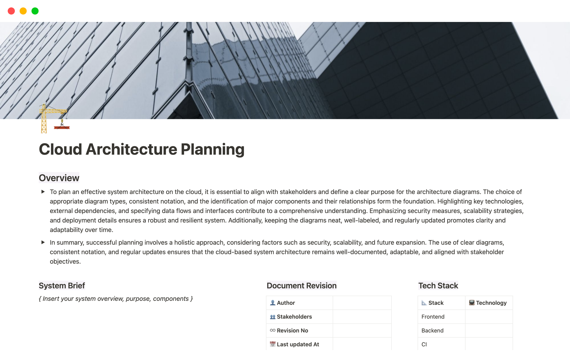 A template preview for Cloud Architecture Planning